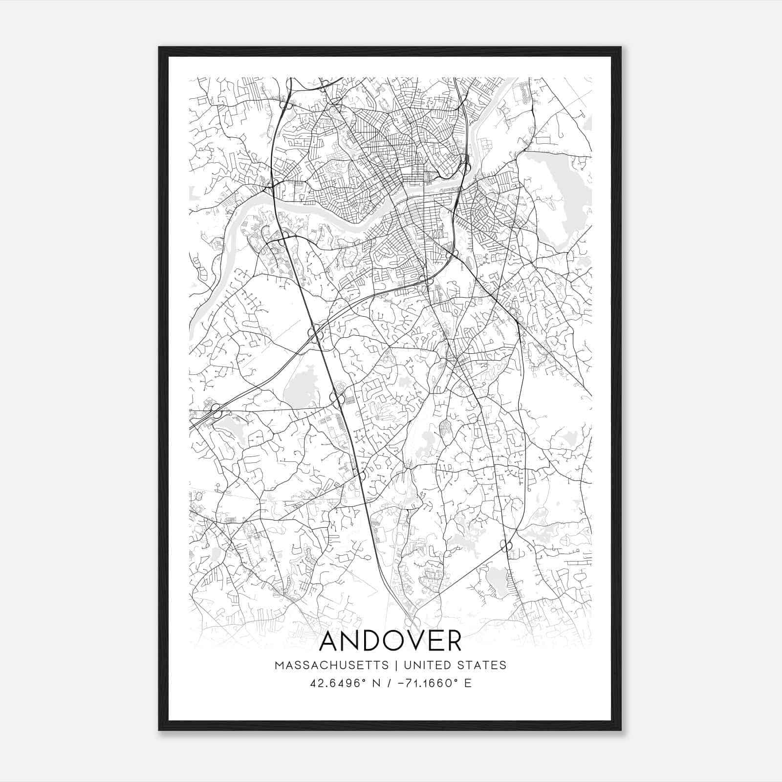 Andover Massachusetts Map Poster, Modern Home Decor Wall Art Print