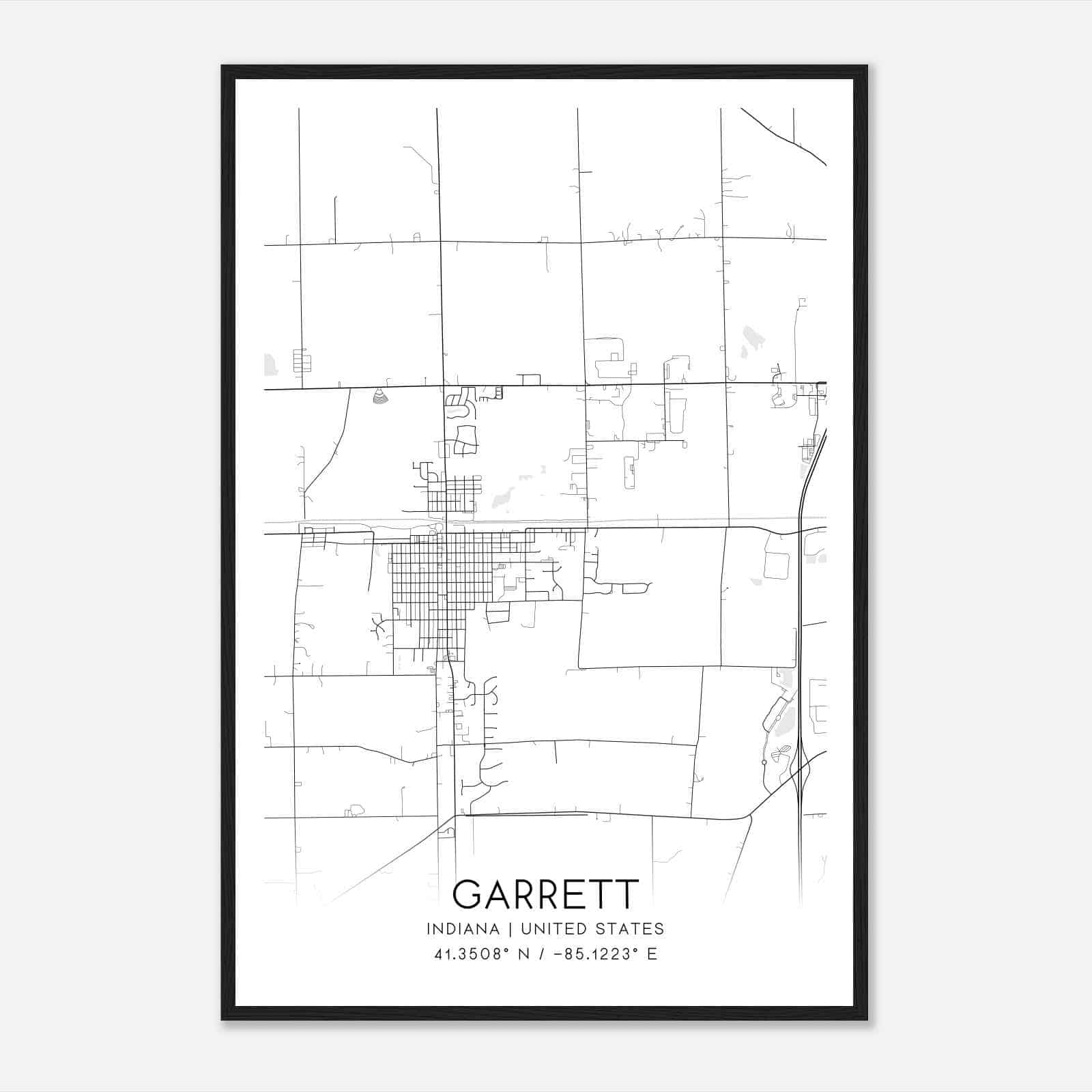 Garrett Indiana Map Poster, Modern Home Decor Wall Art Print