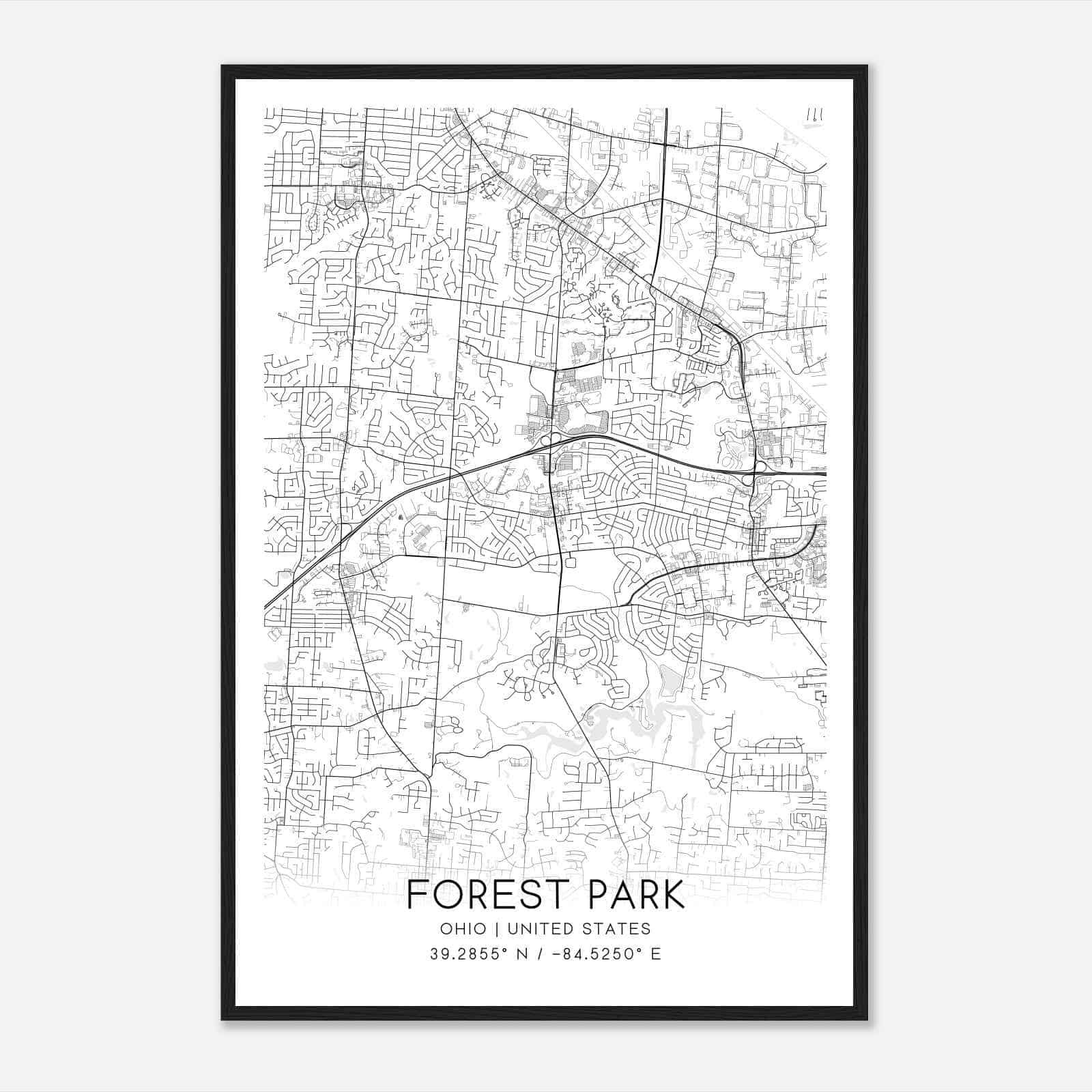 Forest Park Ohio Map Poster, Modern Home Decor Wall Art Print