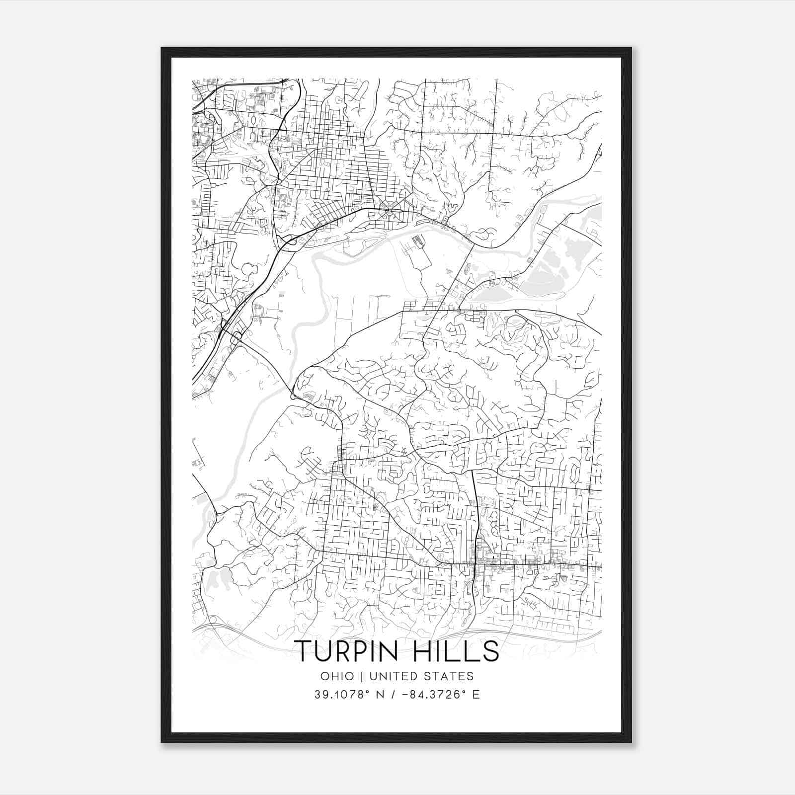 Turpin Hills Ohio Map Poster, Modern Home Decor Wall Art Print