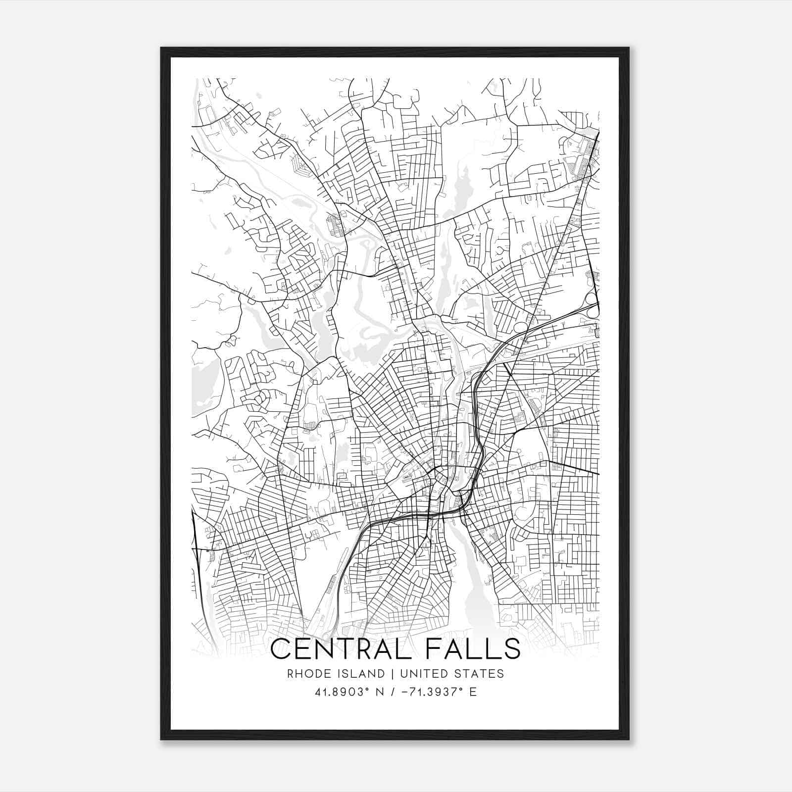 Central Falls Rhode Island Map Poster, Modern Home Decor Wall Art Print