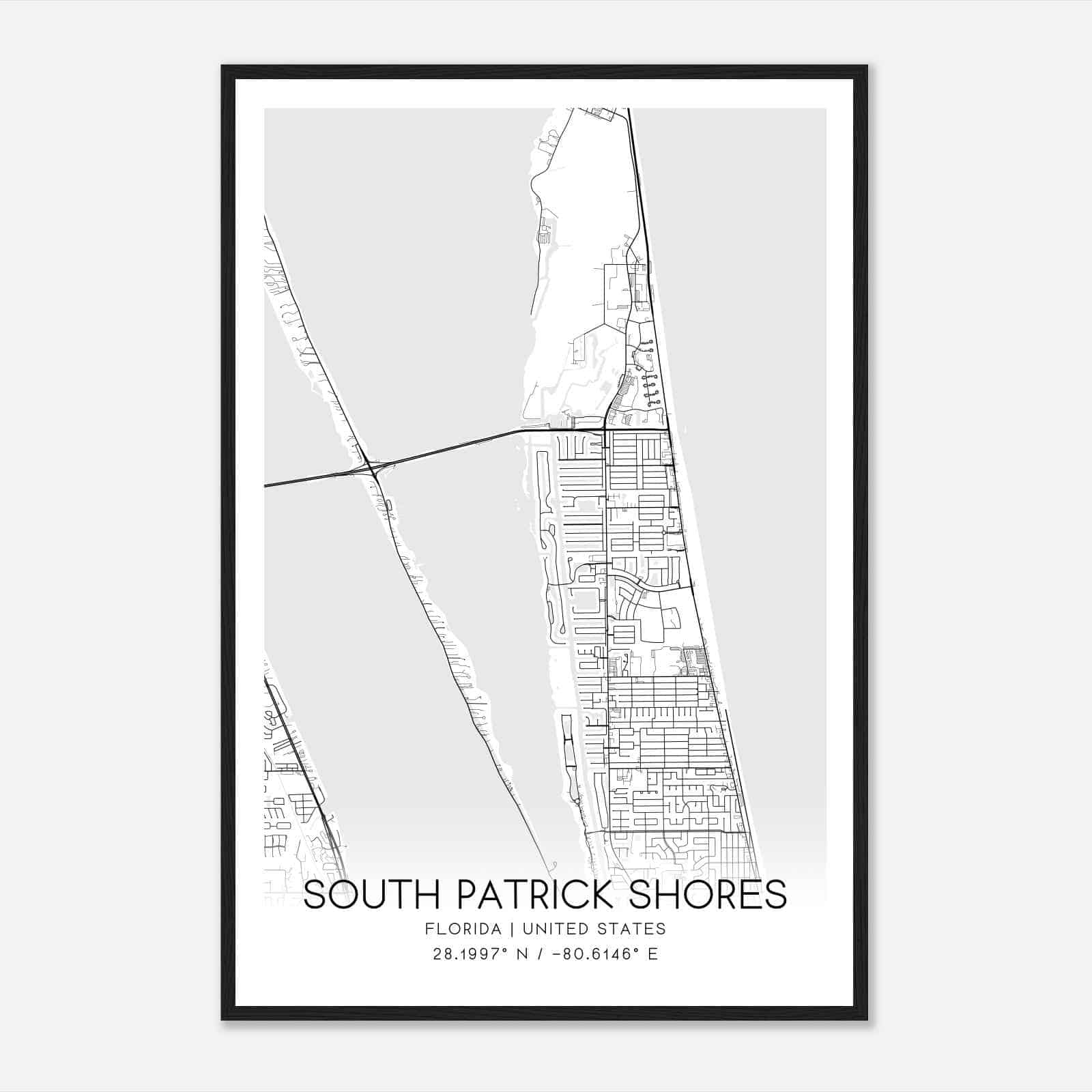 South Patrick Shores Florida Map Poster, Modern Home Decor Wall Art Print