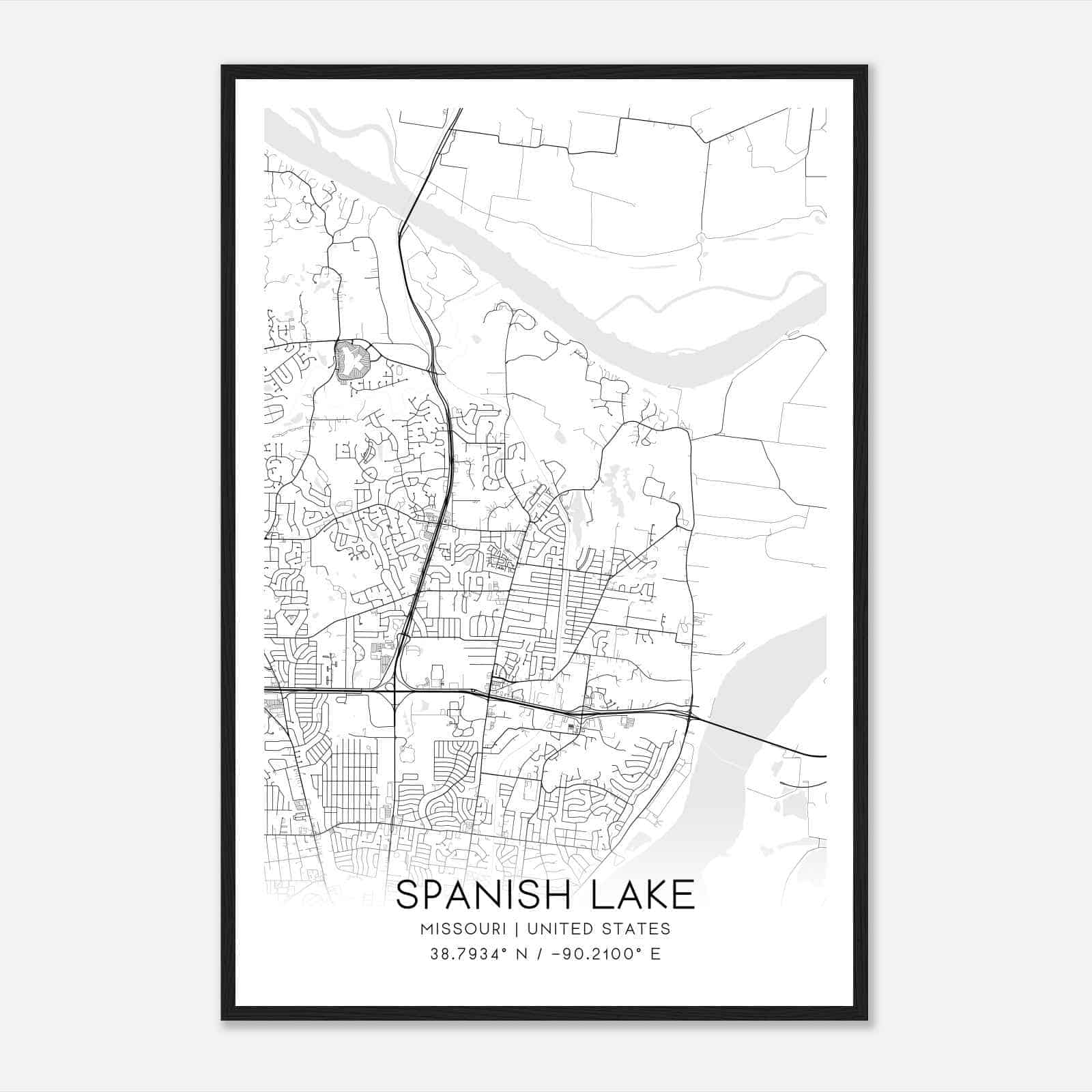 Spanish Lake Missouri Map Poster, Modern Home Decor Wall Art Print