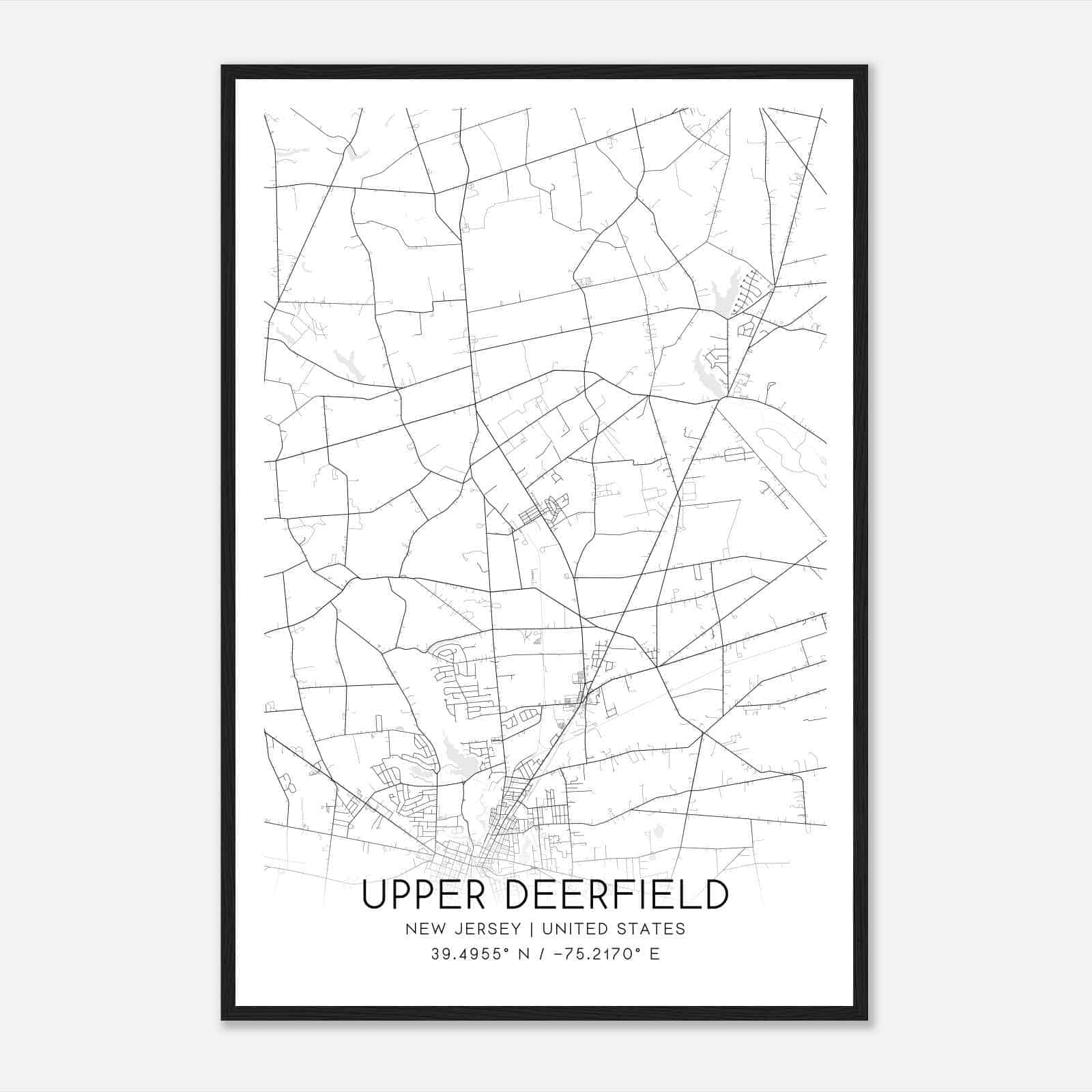 Upper Deerfield New Jersey Map Poster, Modern Home Decor Wall Art Print