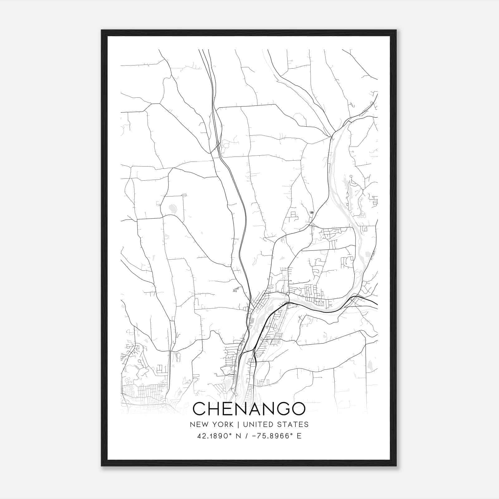 Chenango New York Map Poster, Modern Home Decor Wall Art Print