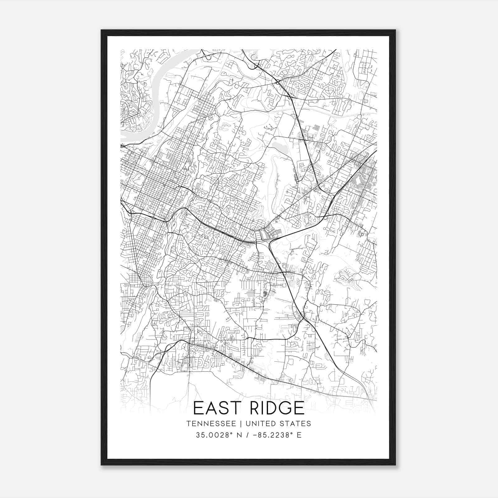 East Ridge Tennessee Map Poster, Modern Home Decor Wall Art Print