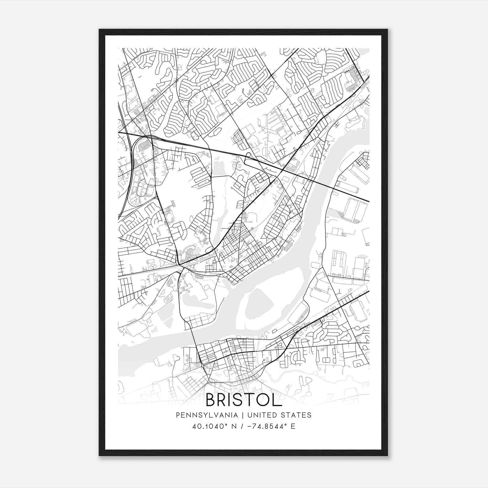 Bristol Pennsylvania Map Poster, Modern Home Decor Wall Art Print