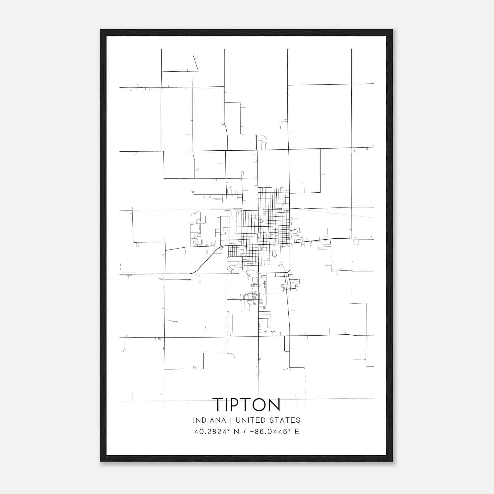 Tipton Indiana Map Poster, Modern Home Decor Wall Art Print
