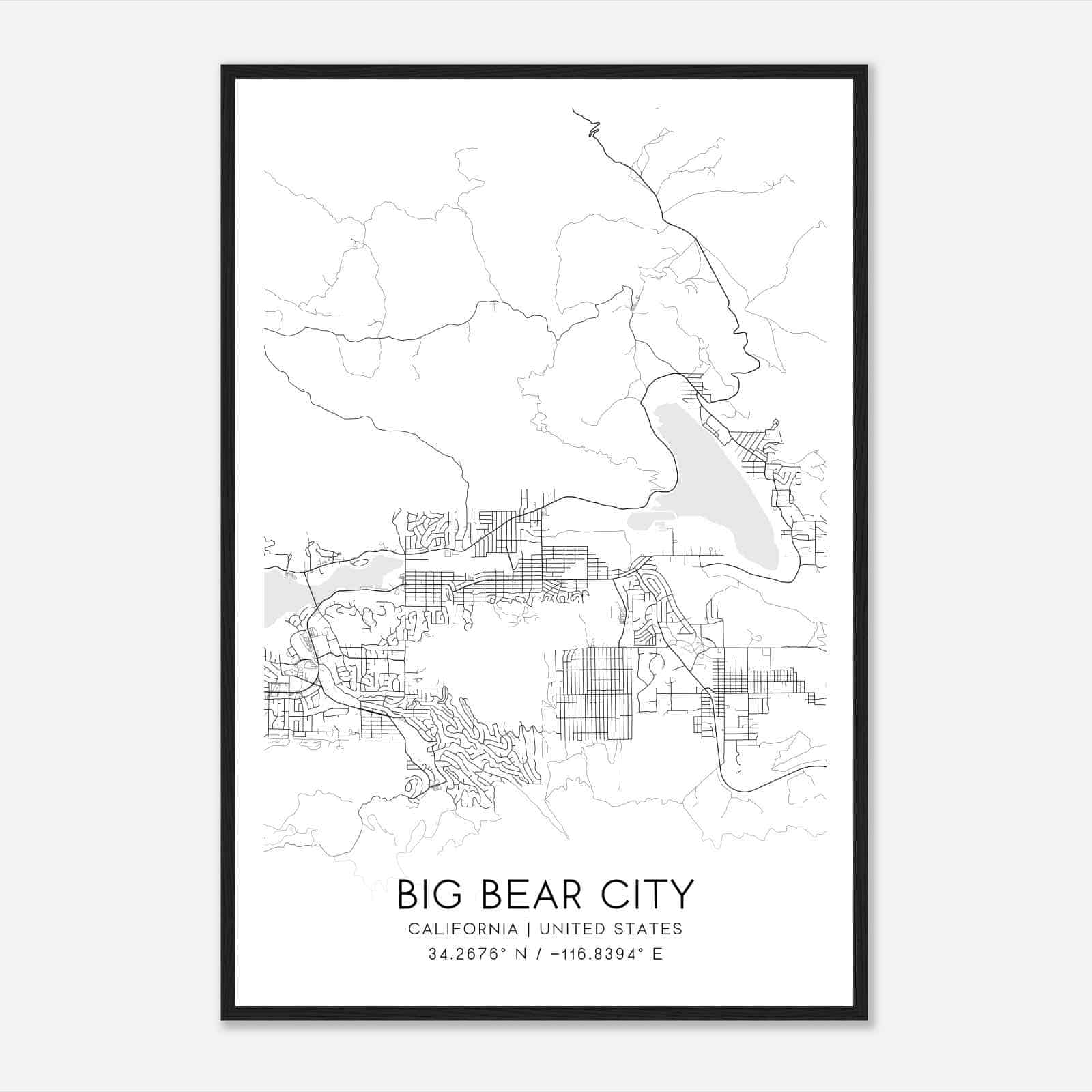 Big Bear City California Map Poster, Modern Home Decor Wall Art Print