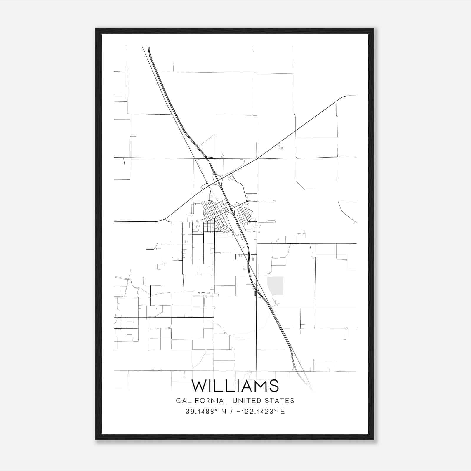 Williams California Map Poster, Modern Home Decor Wall Art Print