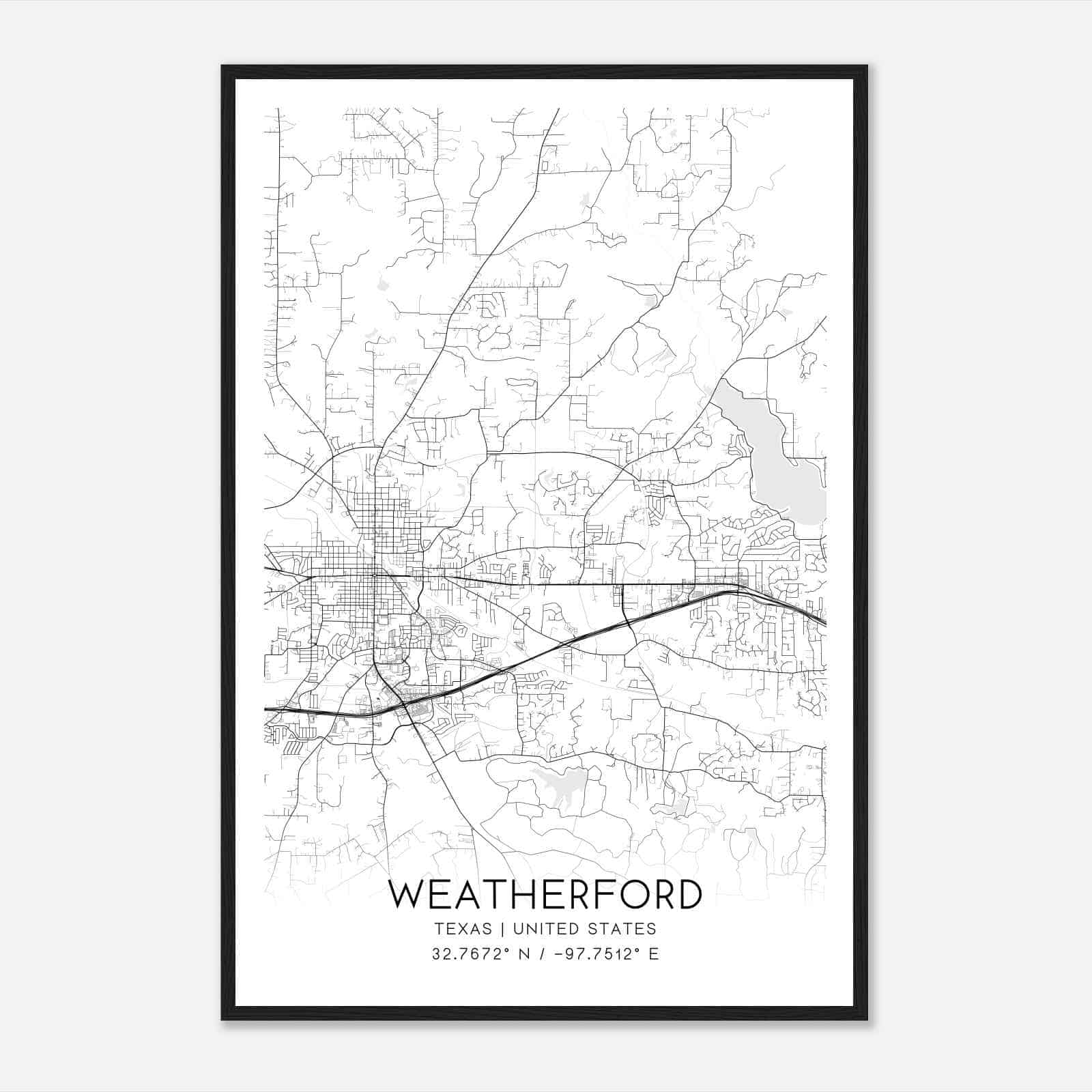 Weatherford Texas Map Poster, Modern Home Decor Wall Art Print