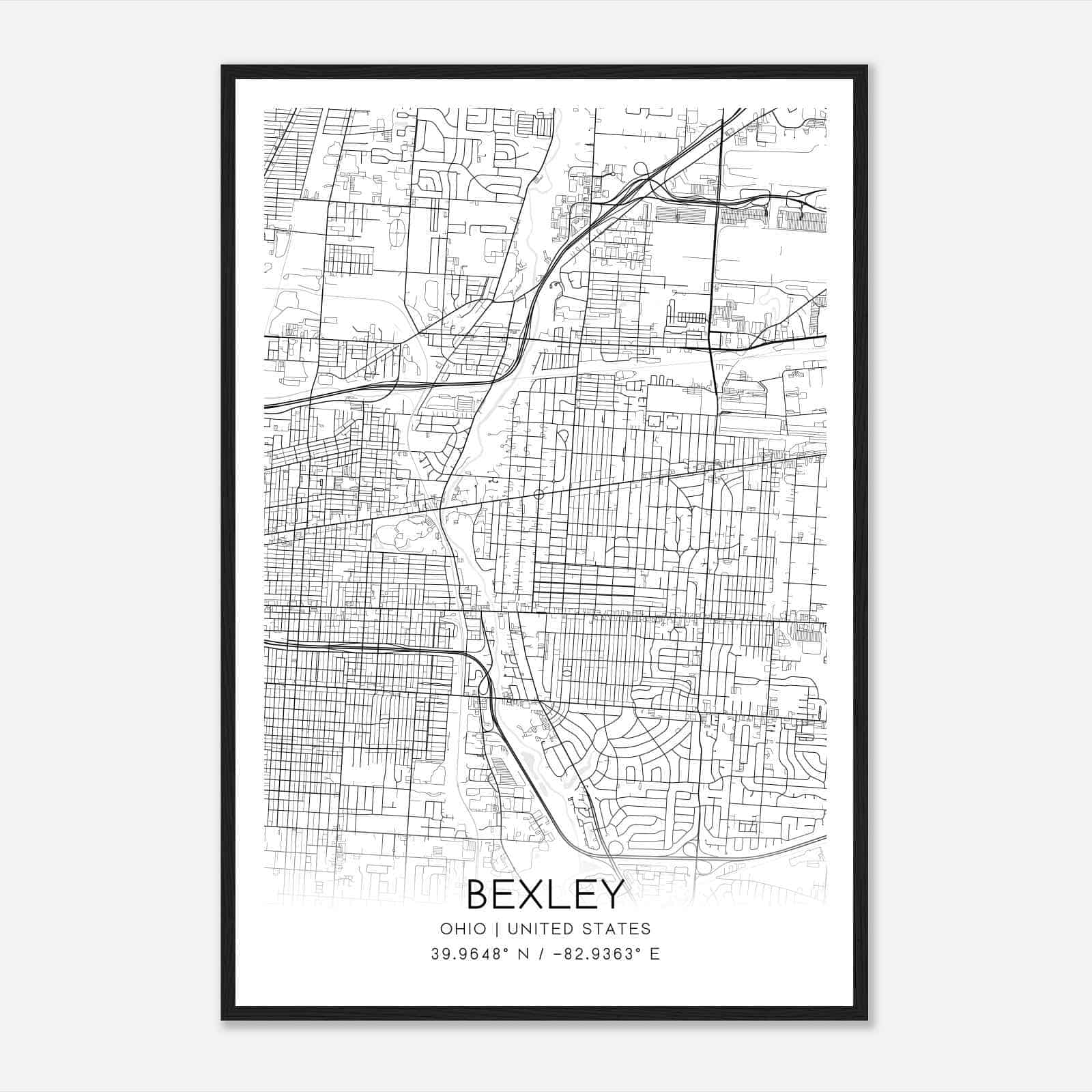 Bexley Ohio Map Poster, Modern Home Decor Wall Art Print