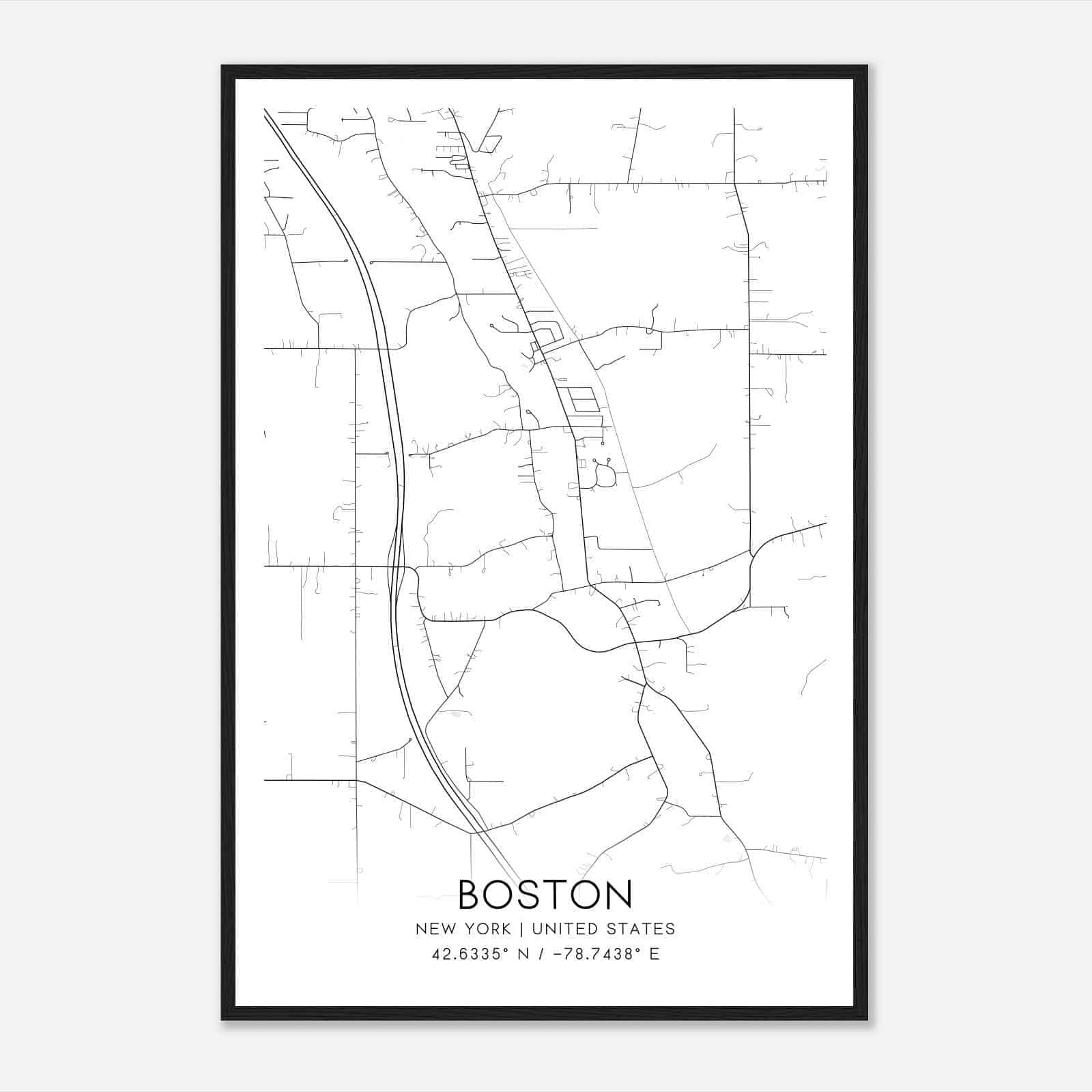 Boston New York Map Poster, Modern Home Decor Wall Art Print