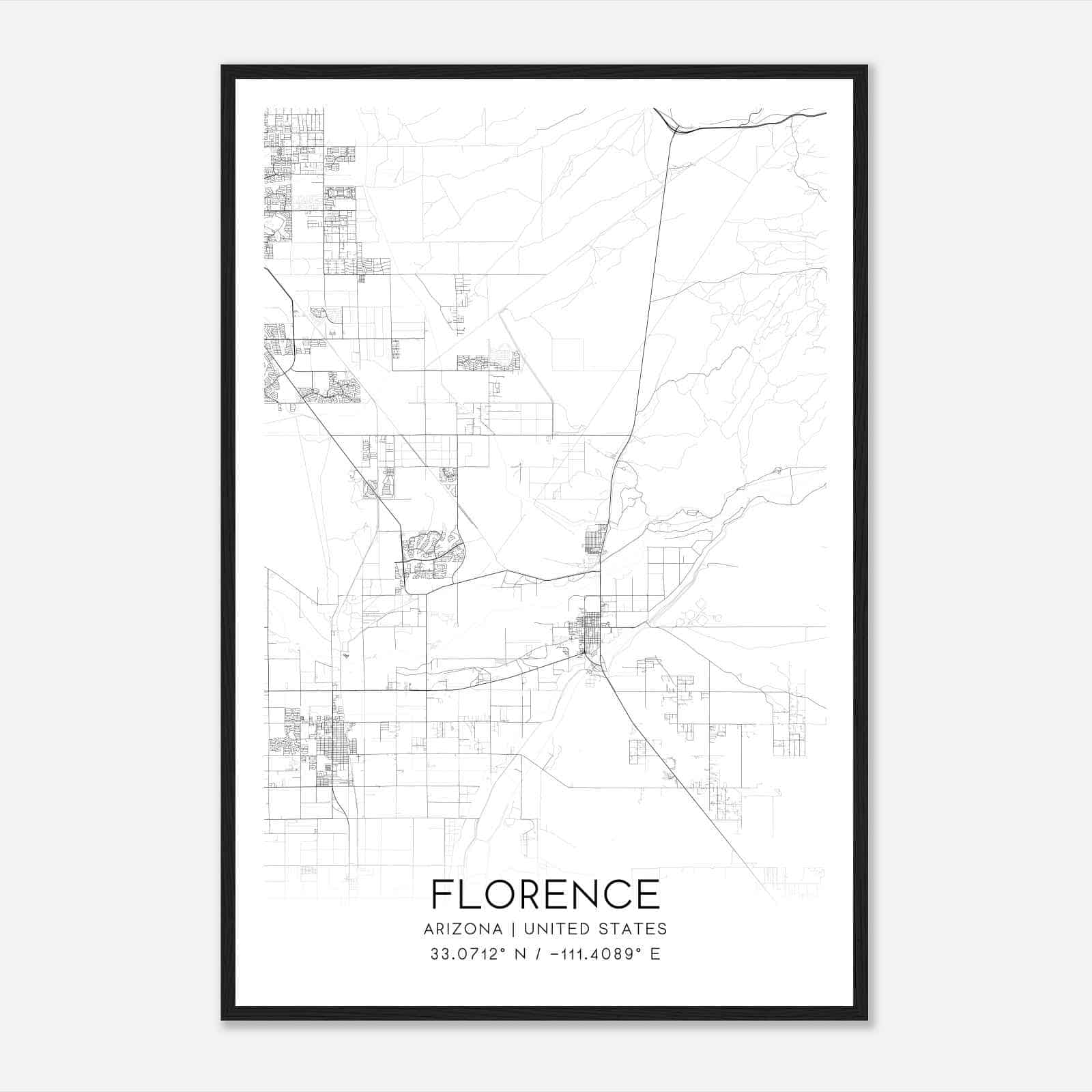 Florence Arizona Map Poster, Modern Home Decor Wall Art Print