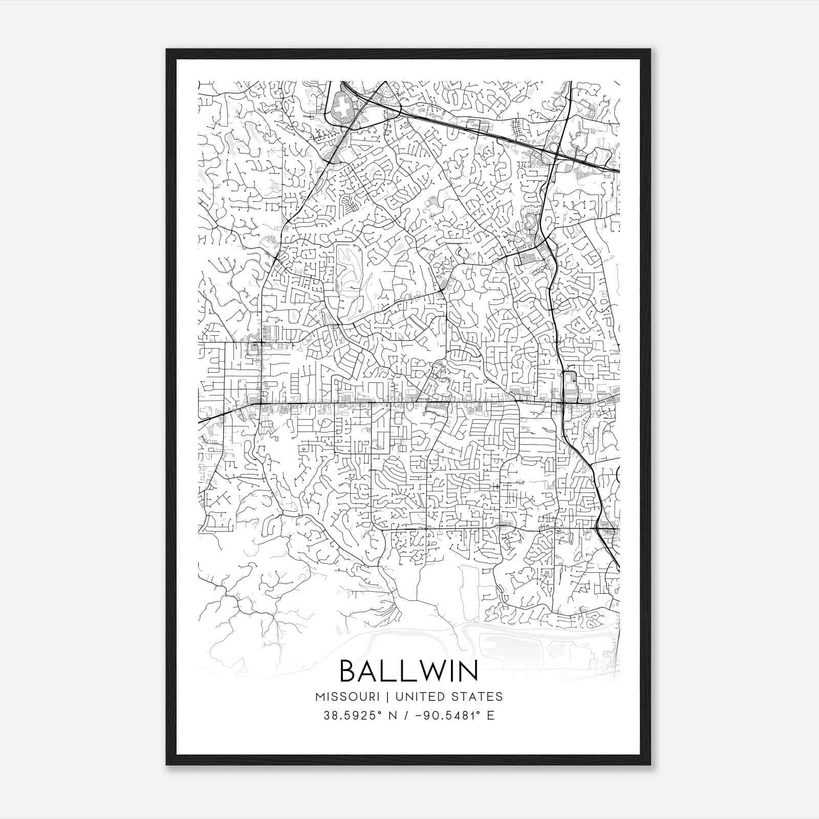 Ballwin Missouri Map Poster, Modern Home Decor Wall Art Print