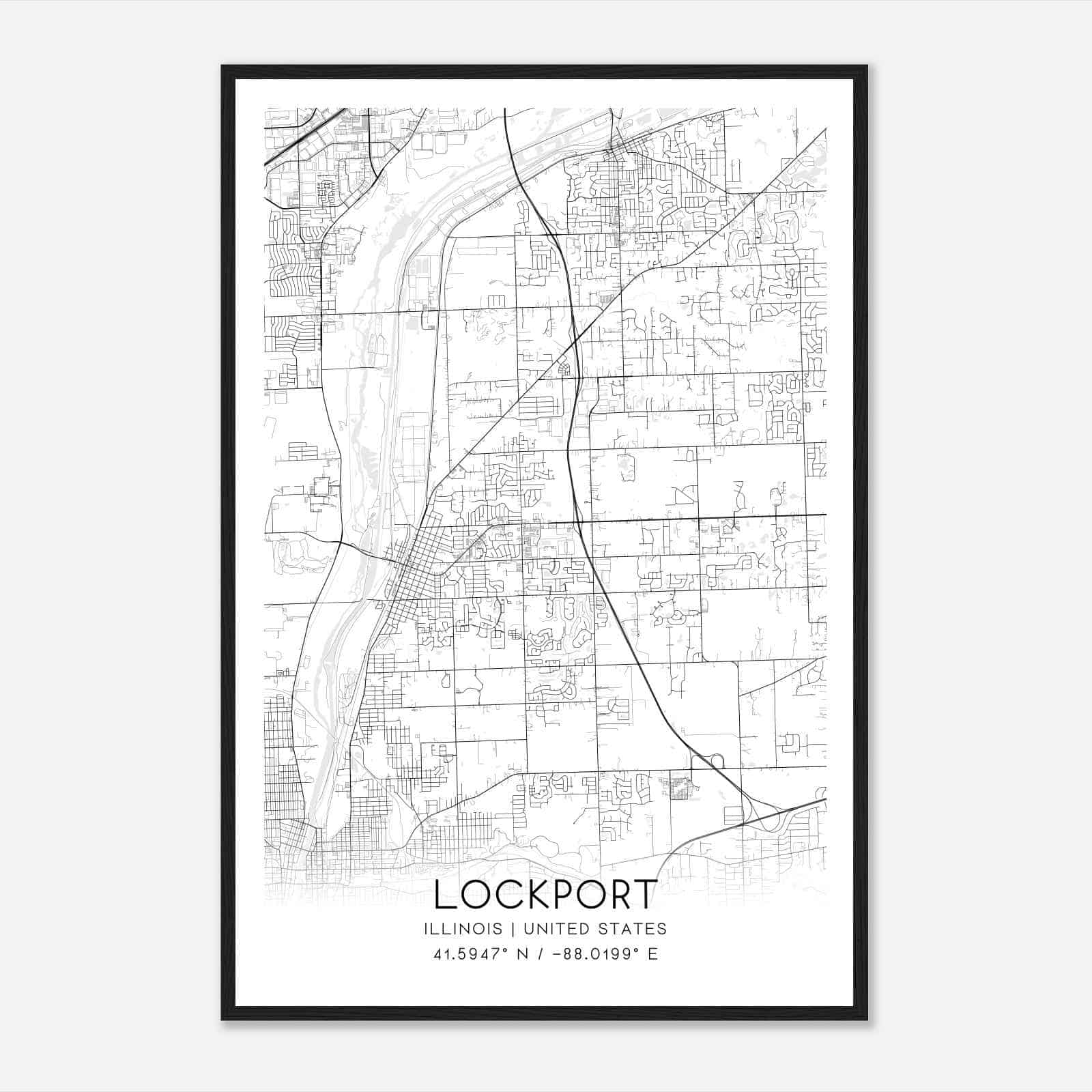 Lockport Illinois Map Poster, Modern Home Decor Wall Art Print