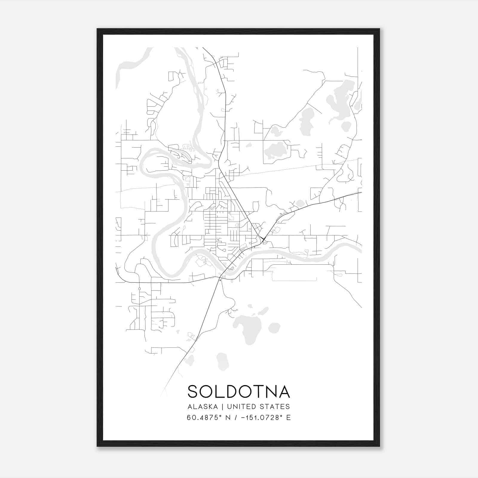 Soldotna Alaska Map Poster, Modern Home Decor Wall Art Print