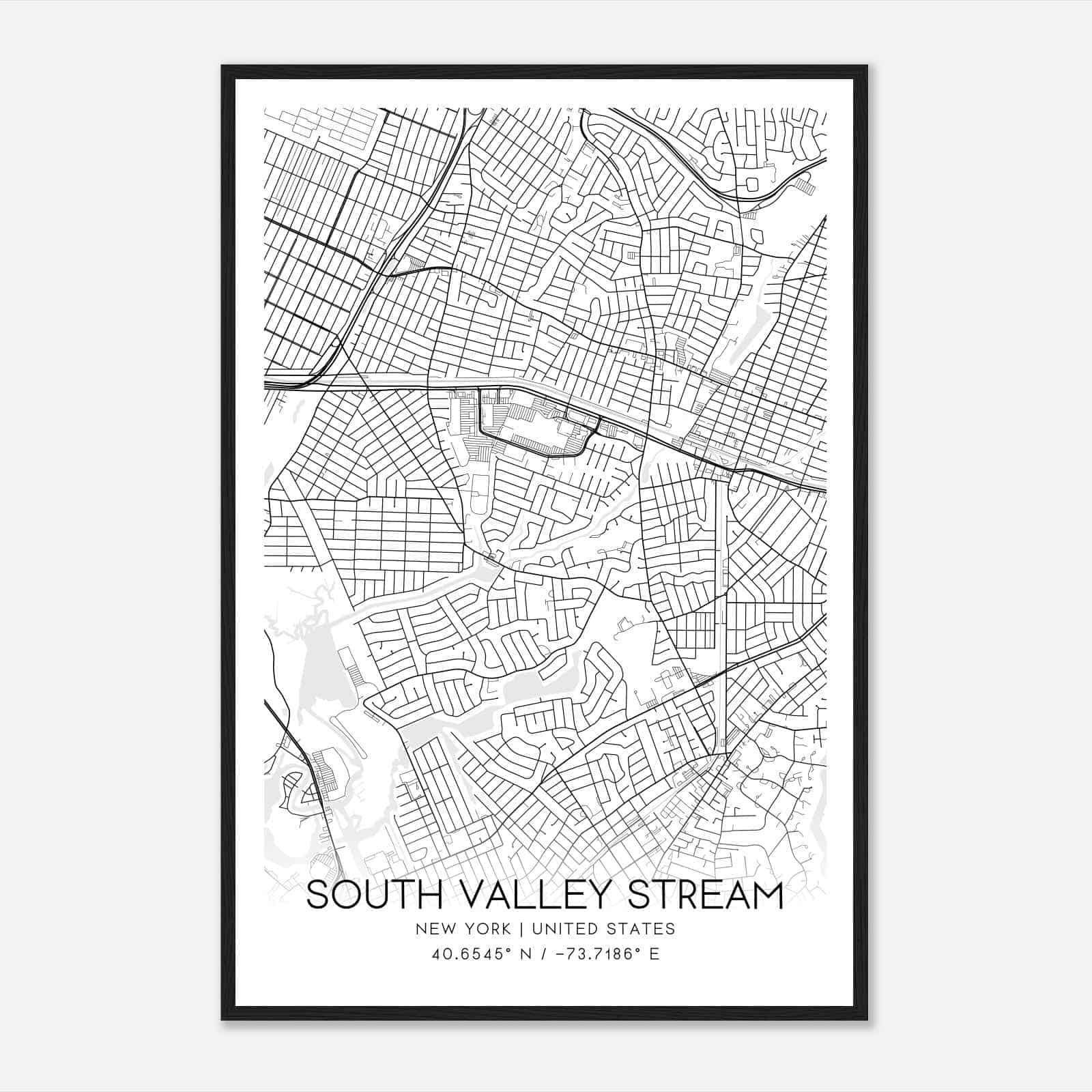 South Valley Stream New York Map Poster, Modern Home Decor Wall Art Print