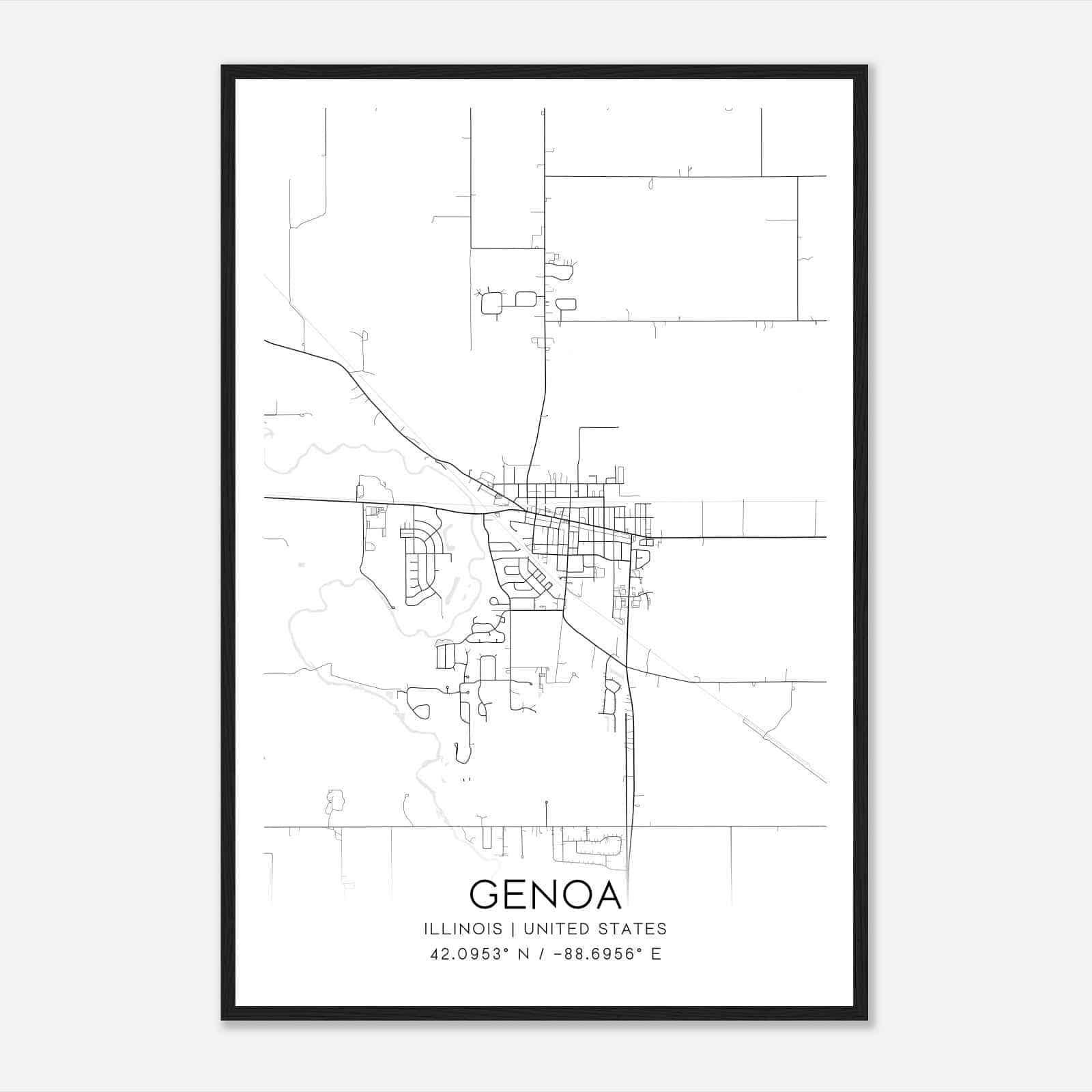 Genoa Illinois Map Poster, Modern Home Decor Wall Art Print