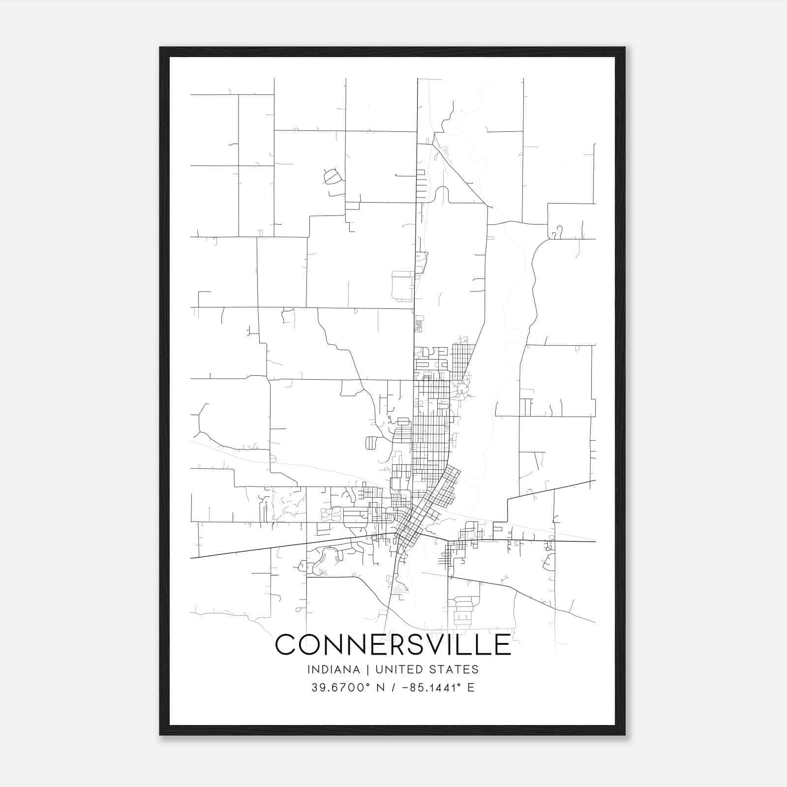 Connersville Indiana Map Poster, Modern Home Decor Wall Art Print