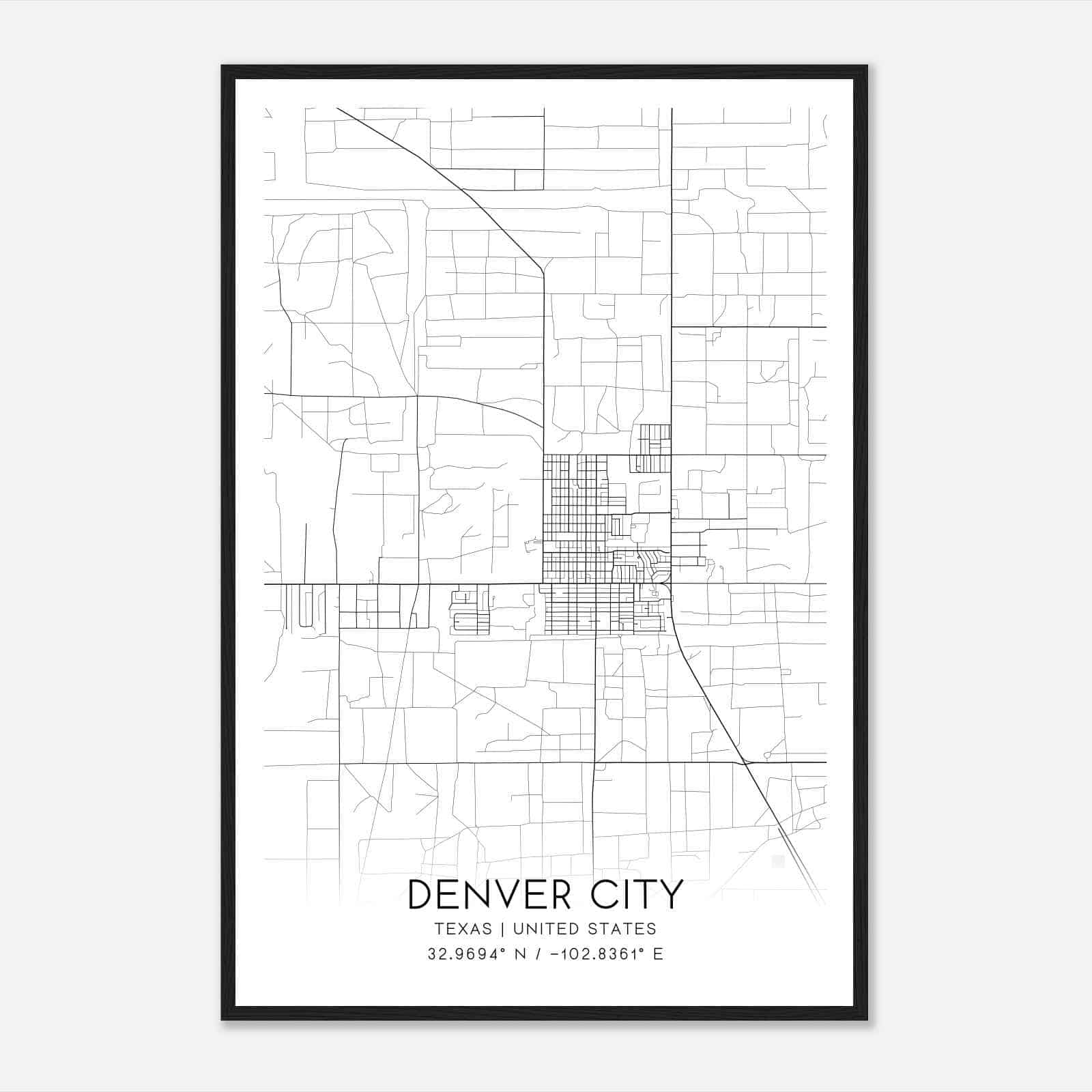 Denver City Texas Map Poster, Modern Home Decor Wall Art Print
