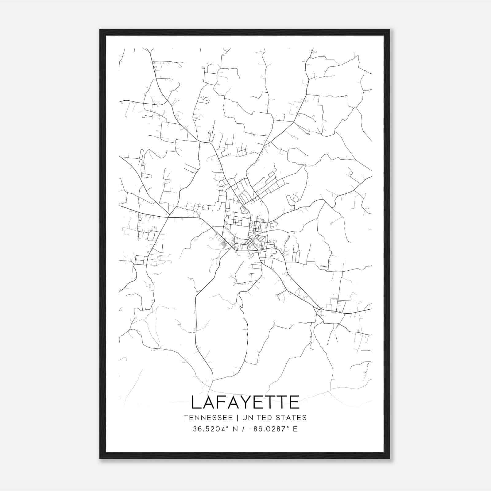 Lafayette Tennessee Map Poster, Modern Home Decor Wall Art Print