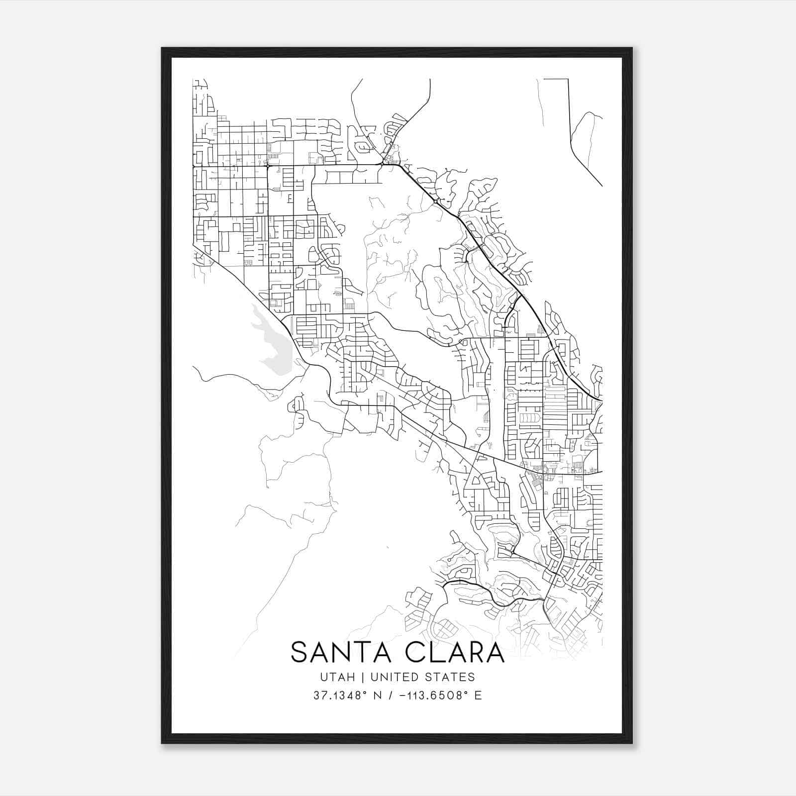 Santa Clara Utah Map Poster, Modern Home Decor Wall Art Print