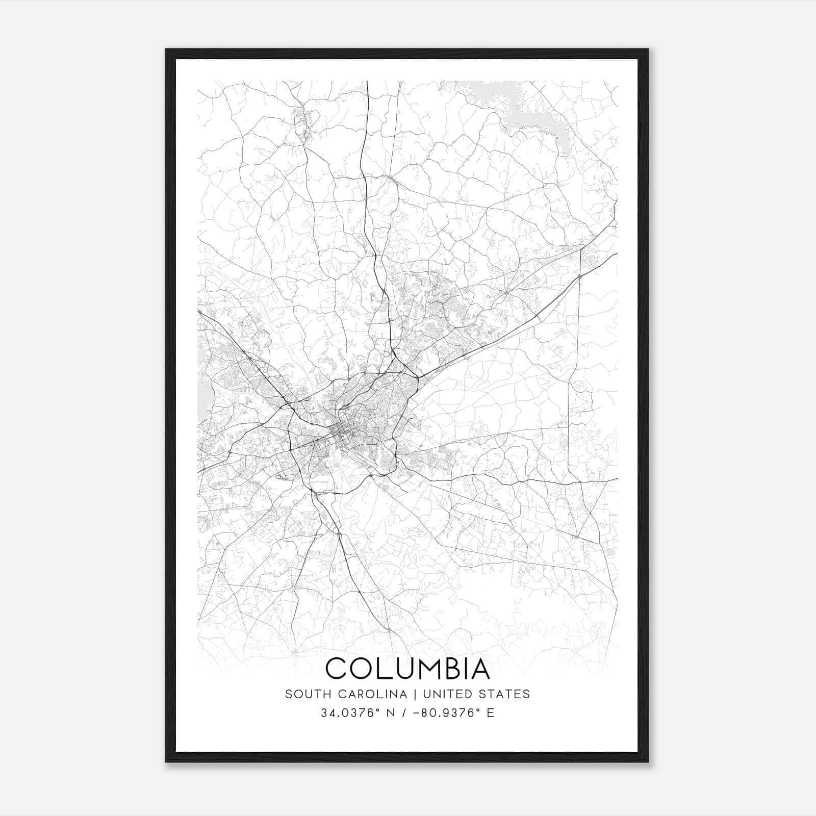 Columbia South Carolina Map Poster, Modern Home Decor Wall Art Print