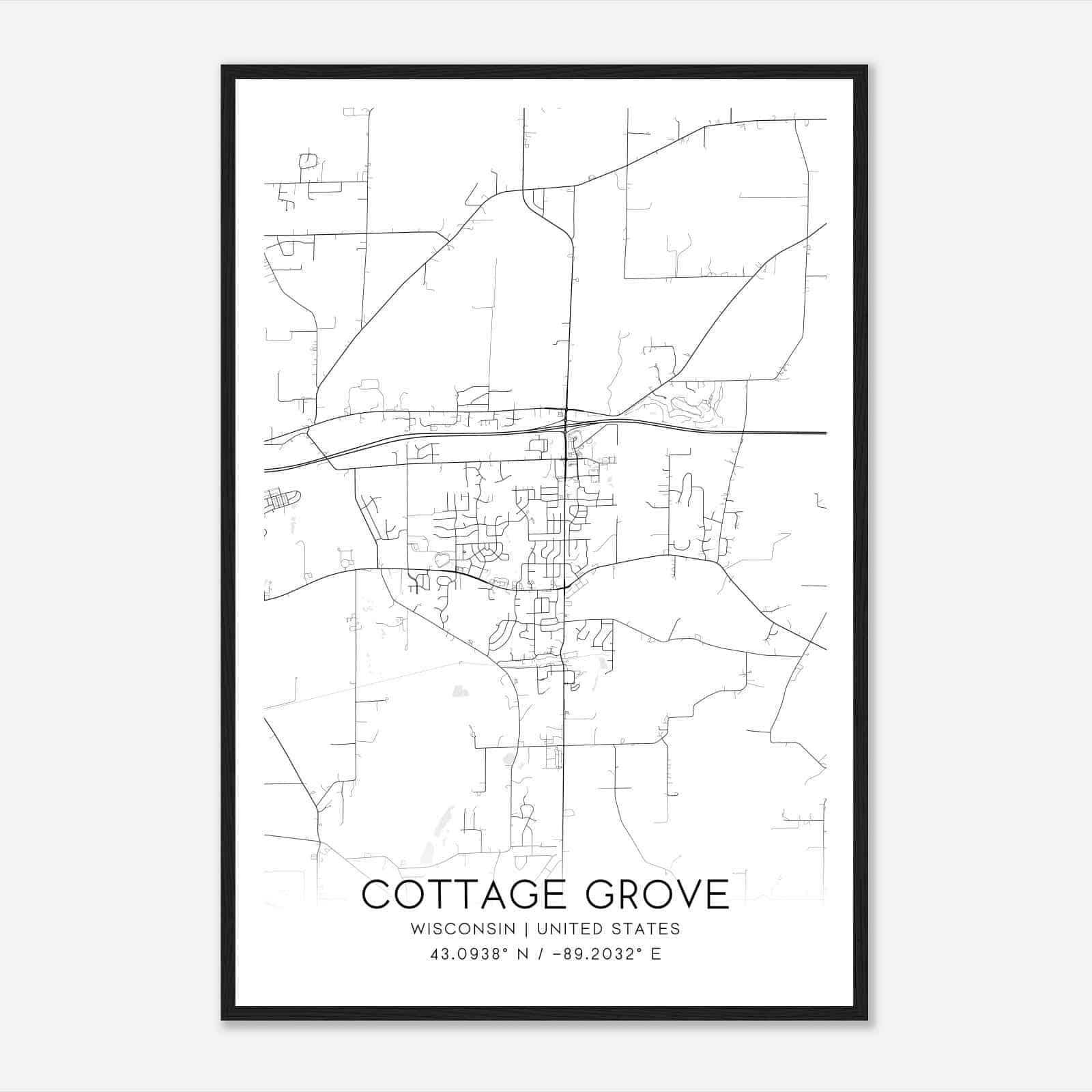 Cottage Grove Wisconsin Map Poster, Modern Home Decor Wall Art Print
