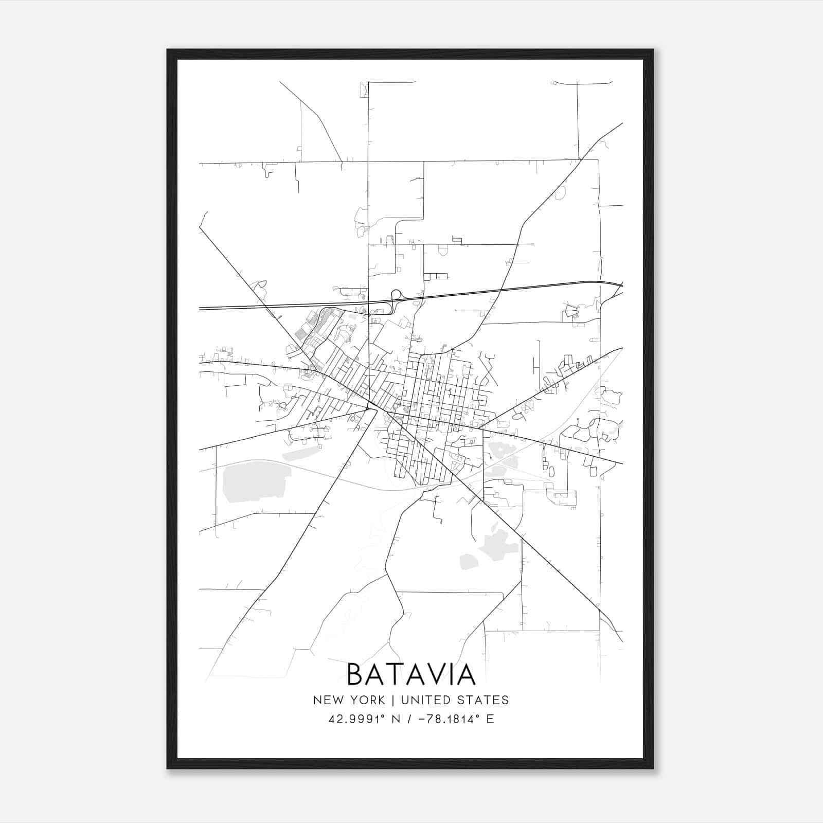 Batavia New York Map Poster, Modern Home Decor Wall Art Print