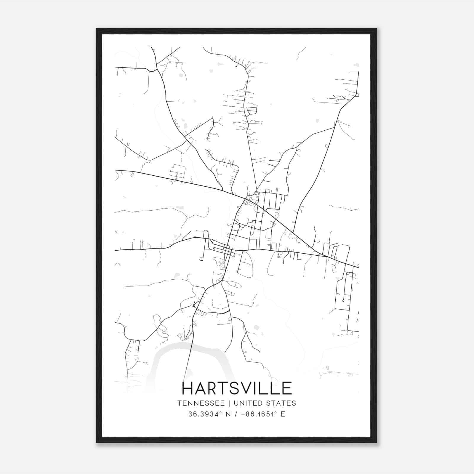 Hartsville Tennessee Map Poster, Modern Home Decor Wall Art Print