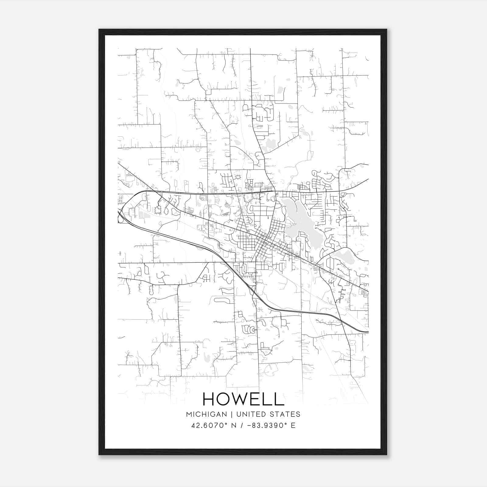 Howell Michigan Map Poster, Modern Home Decor Wall Art Print