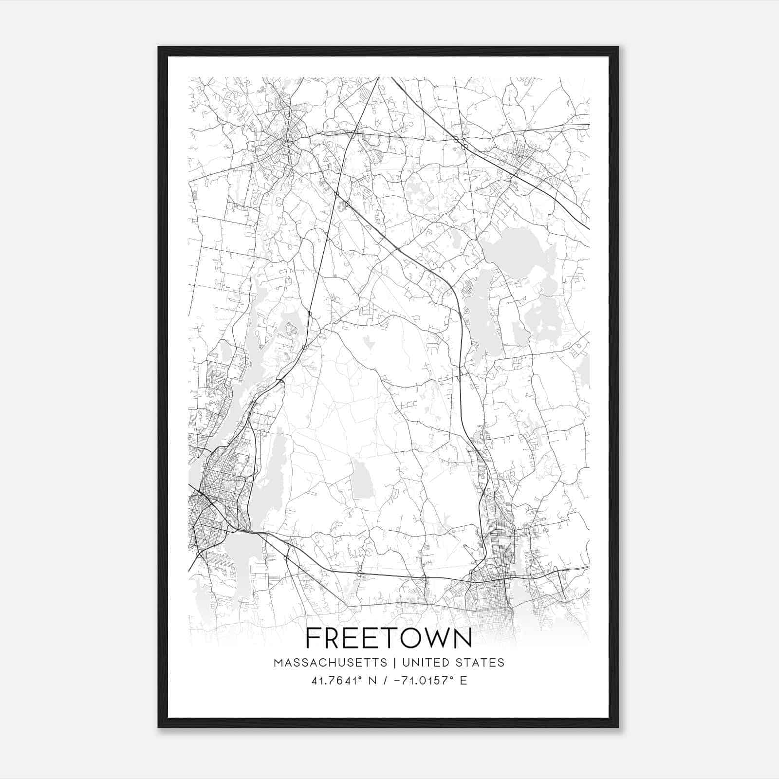 Freetown Massachusetts Map Poster, Modern Home Decor Wall Art Print