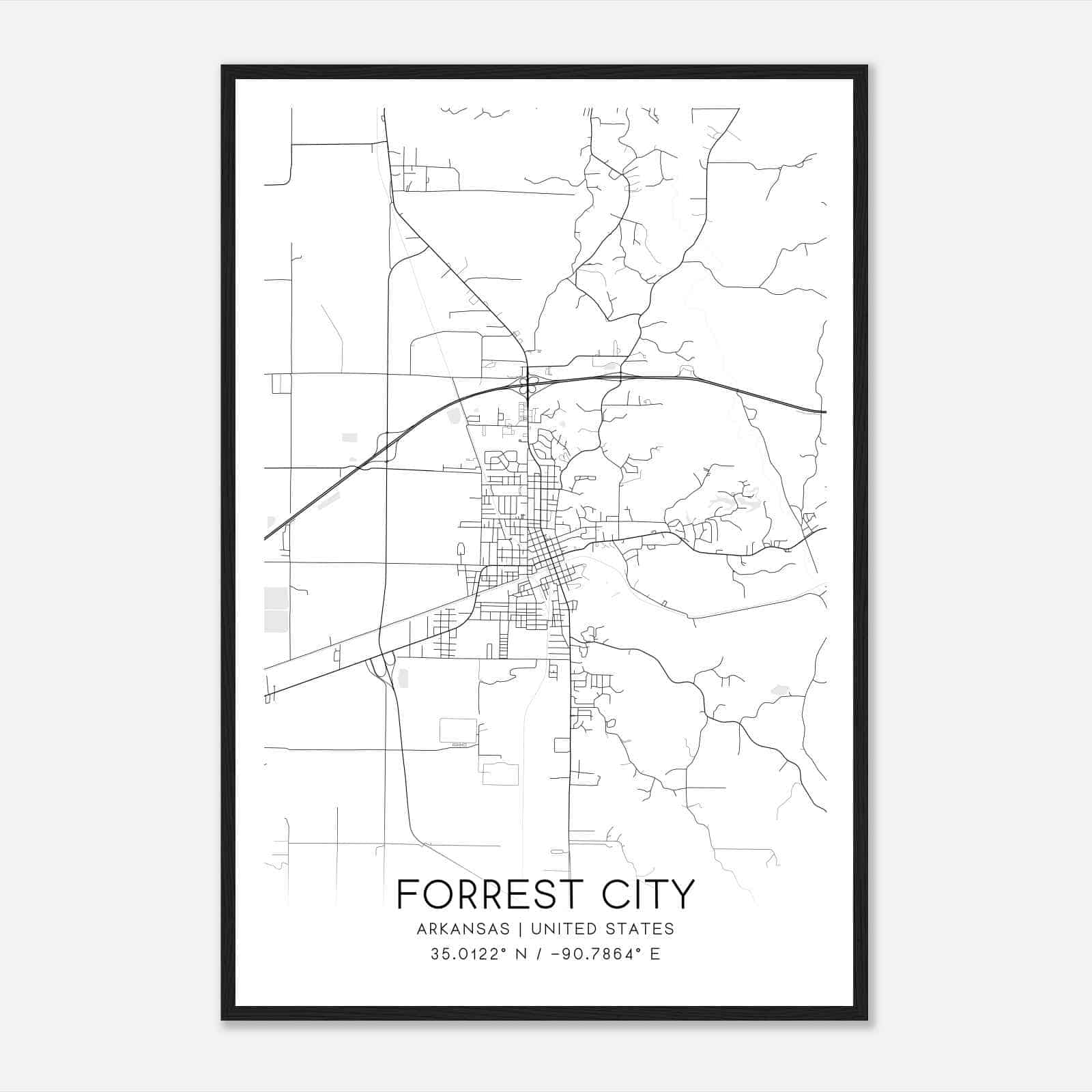 Forrest City Arkansas Map Poster, Modern Home Decor Wall Art Print