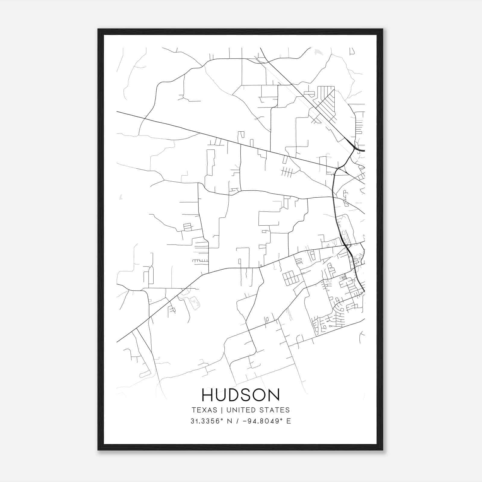 Hudson Texas Map Poster, Modern Home Decor Wall Art Print