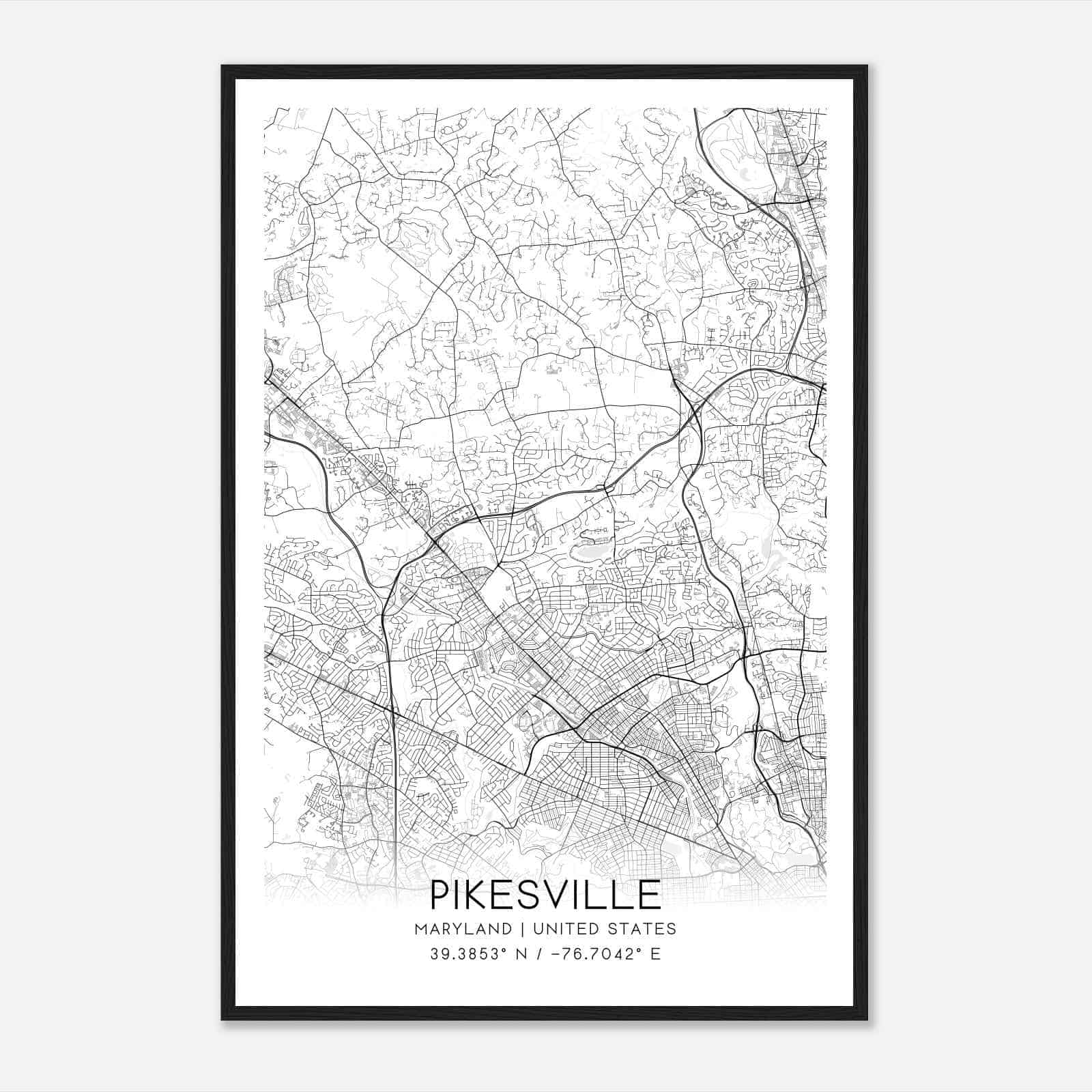 Pikesville Maryland Map Poster, Modern Home Decor Wall Art Print