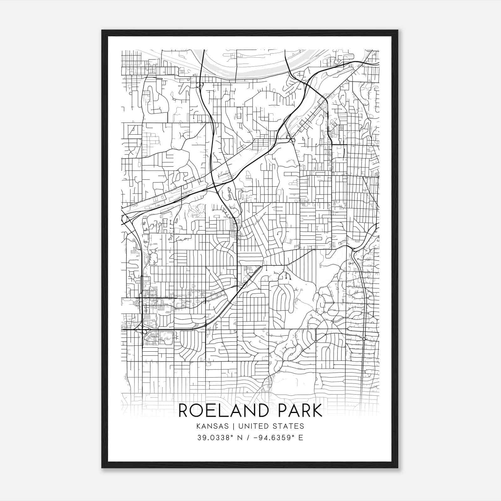 Roeland Park Kansas Map Poster, Modern Home Decor Wall Art Print