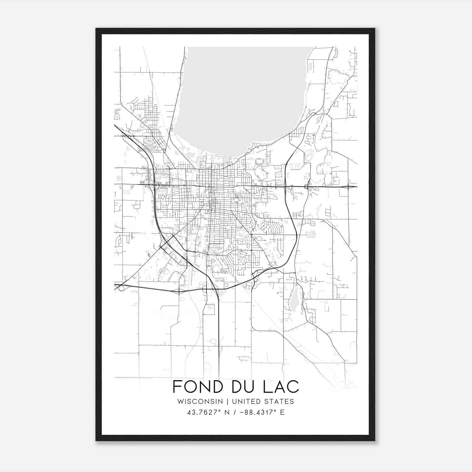 Fond du Lac Wisconsin Map Poster, Modern Home Decor Wall Art Print Fond du Lac Wisconsin Map Poster, Modern Home Decor Wall Art Print