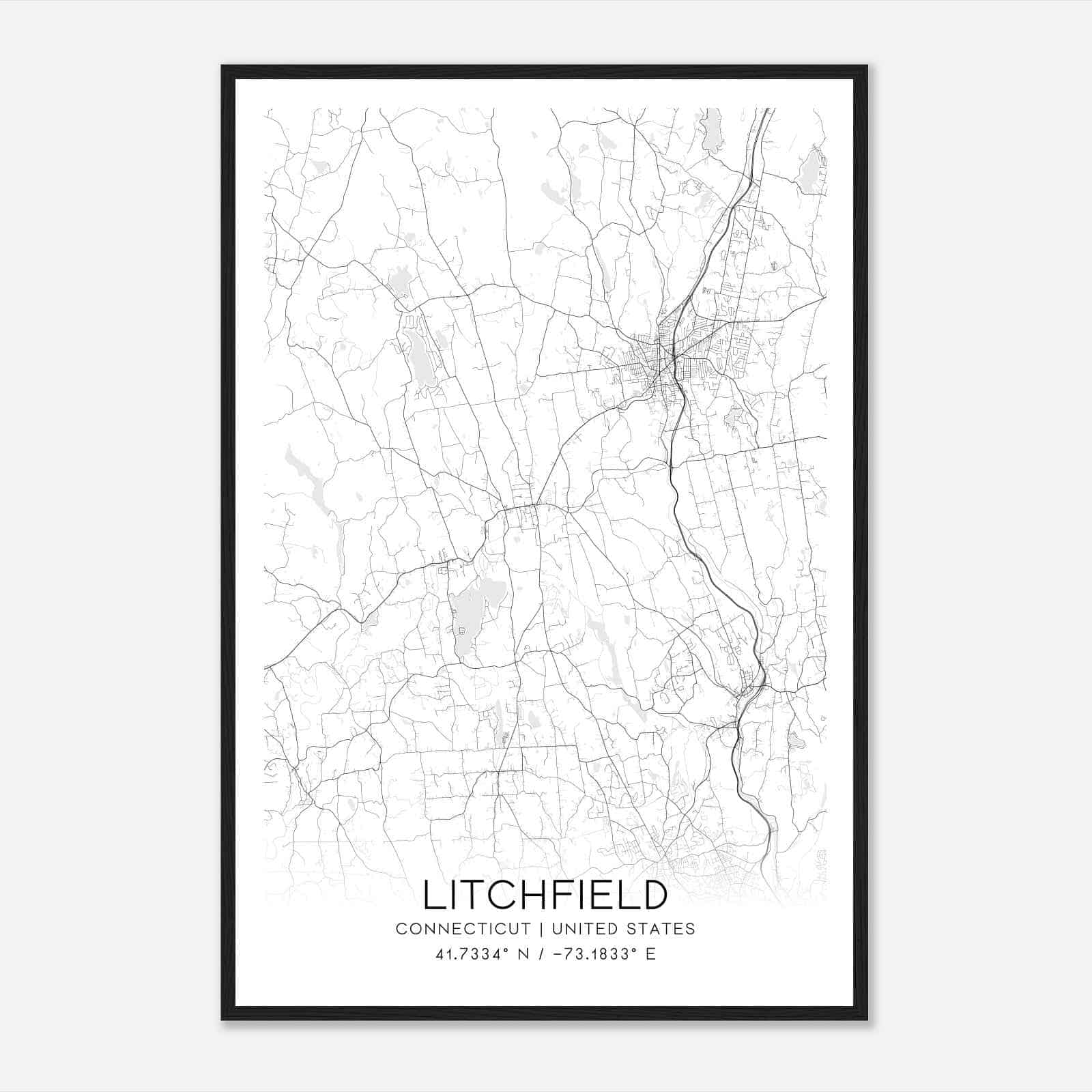 Litchfield Connecticut Map Poster, Modern Home Decor Wall Art Print