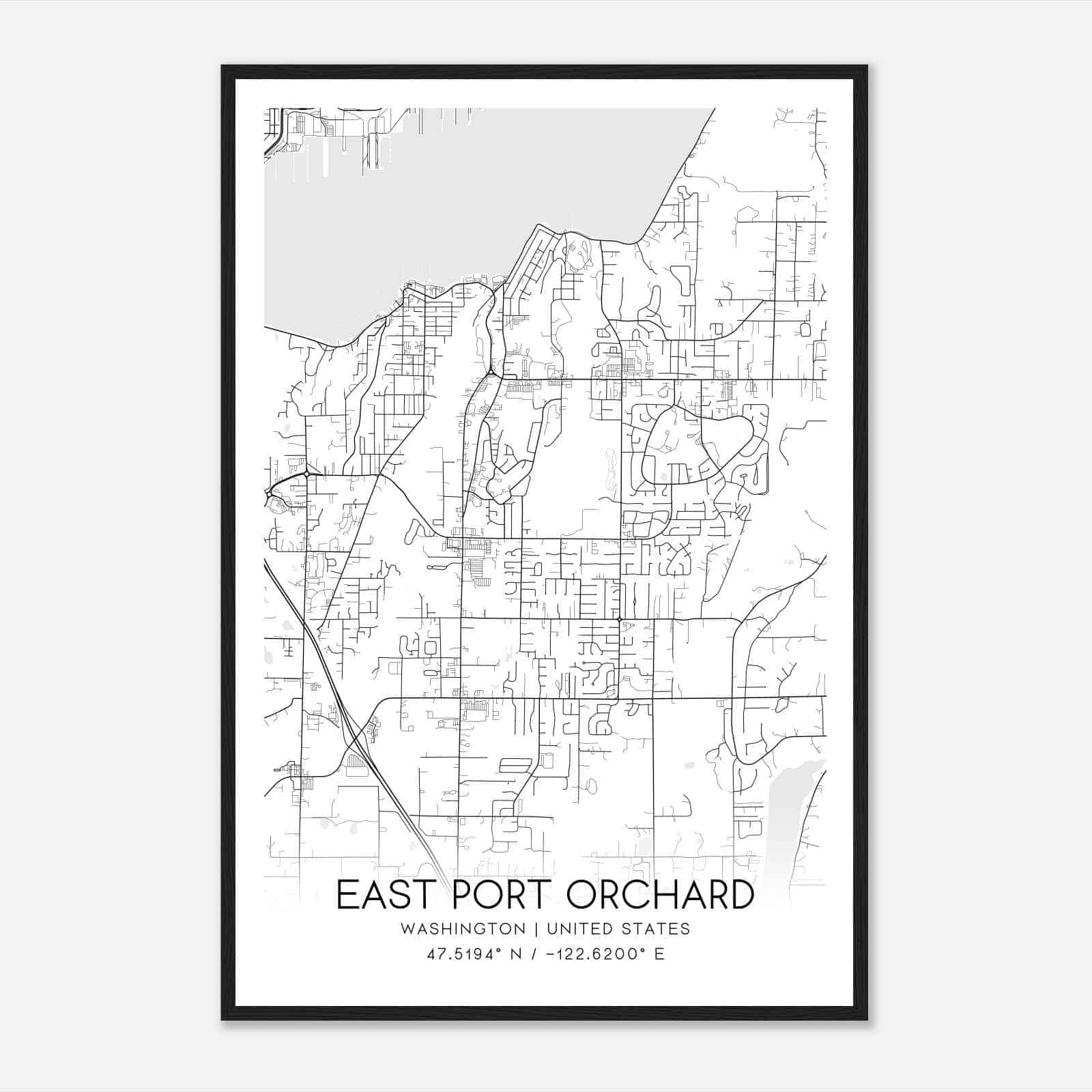 East Port Orchard Washington Map Poster, Modern Home Decor Wall Art Print