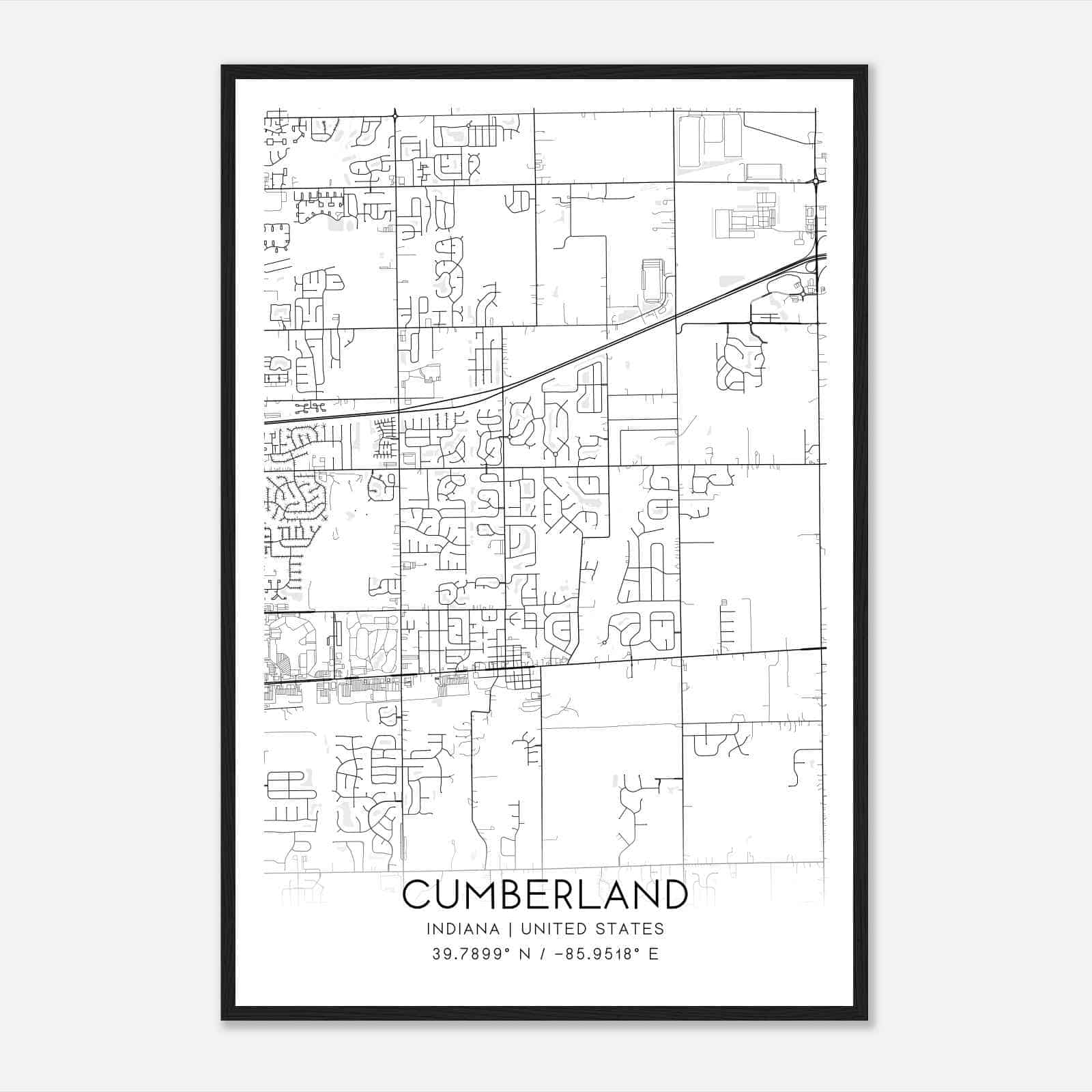 Cumberland Indiana Map Poster, Modern Home Decor Wall Art Print
