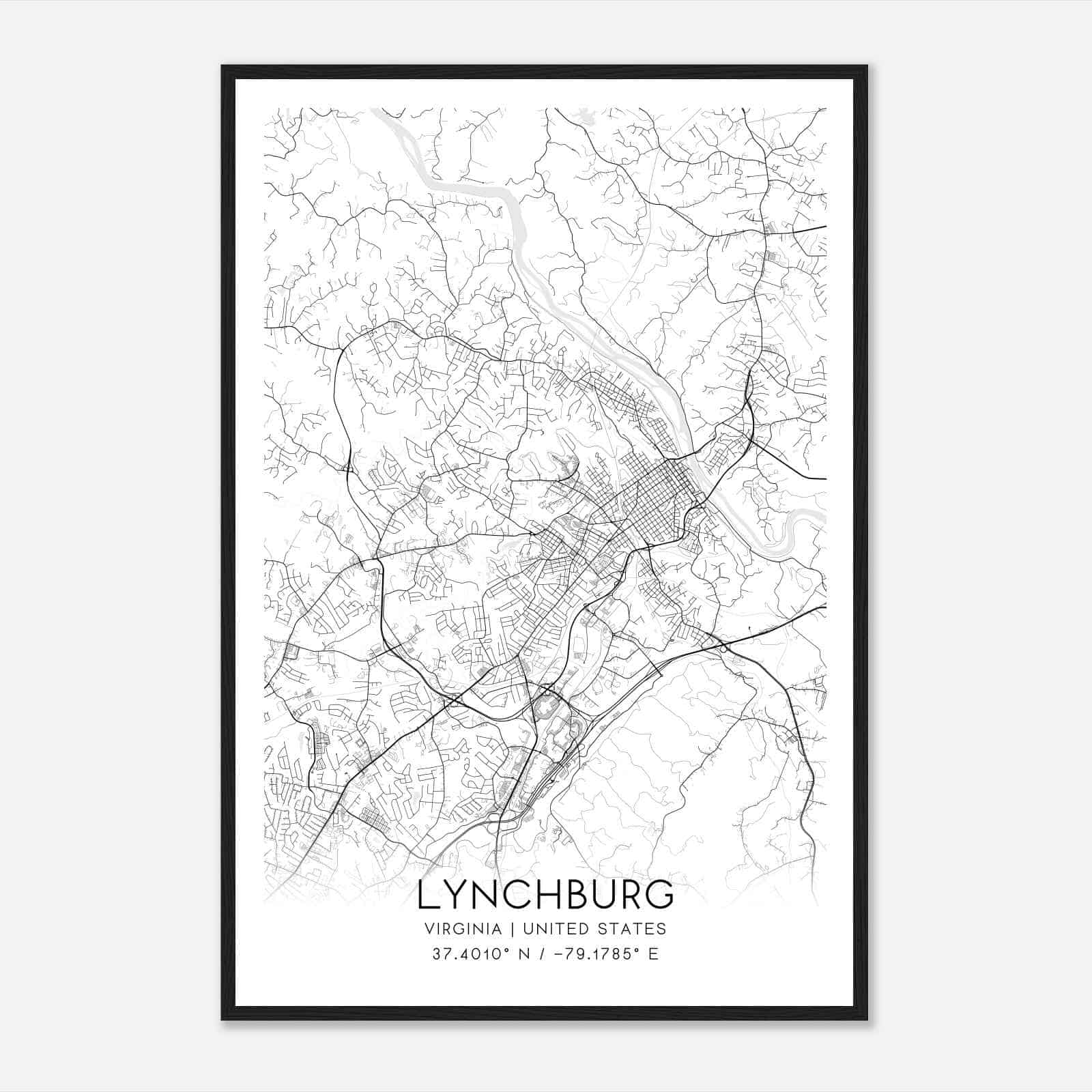 Lynchburg Virginia Map Poster, Modern Home Decor Wall Art Print