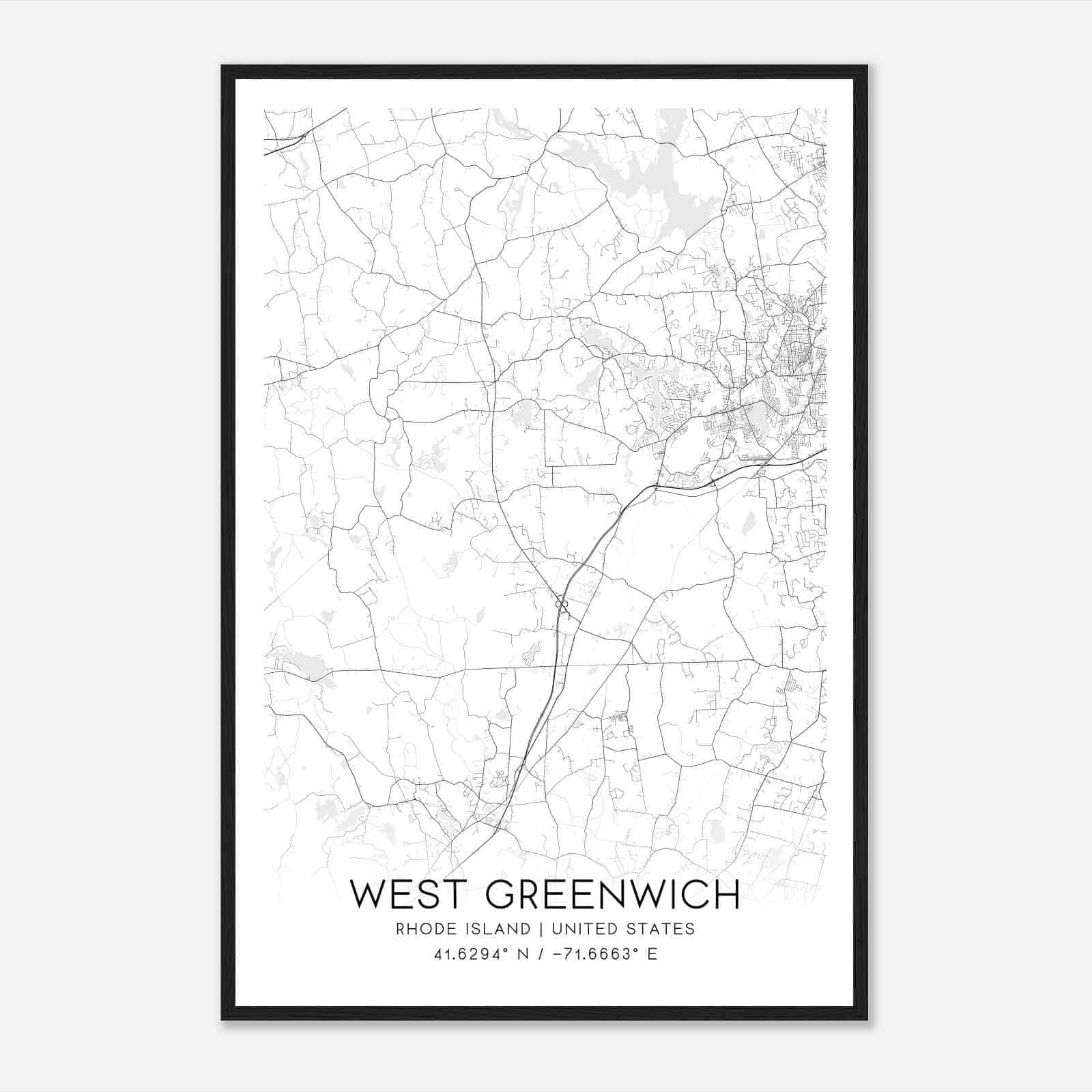 West Greenwich Rhode Island Map Poster, Modern Home Decor Wall Art