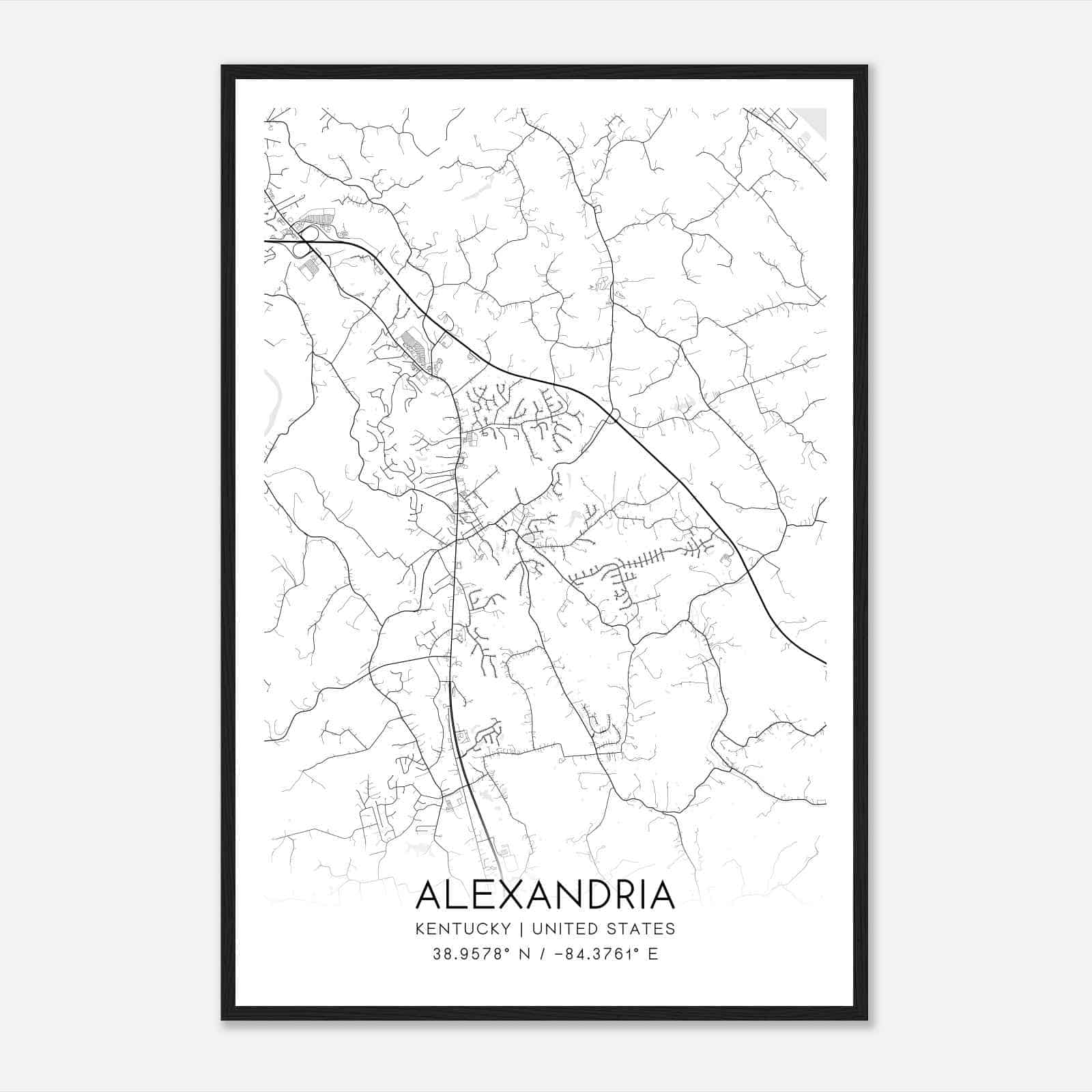 Alexandria Kentucky Map Poster, Modern Home Decor Wall Art Print