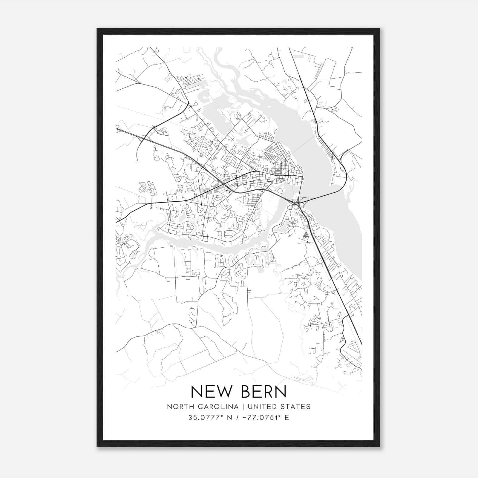 New Bern North Carolina Map Poster, Modern Home Decor Wall Art Print New Bern North Carolina Map Poster, Modern Home Decor Wall Art Print