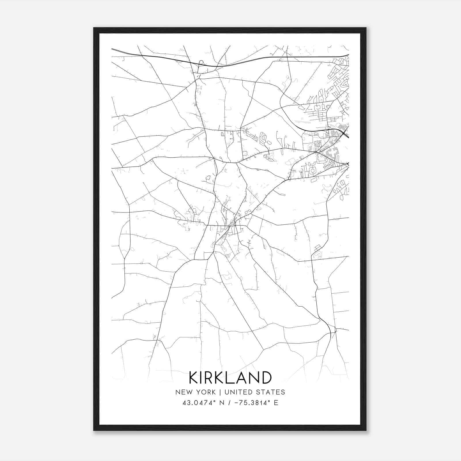 Kirkland New York Map Poster, Modern Home Decor Wall Art Print
