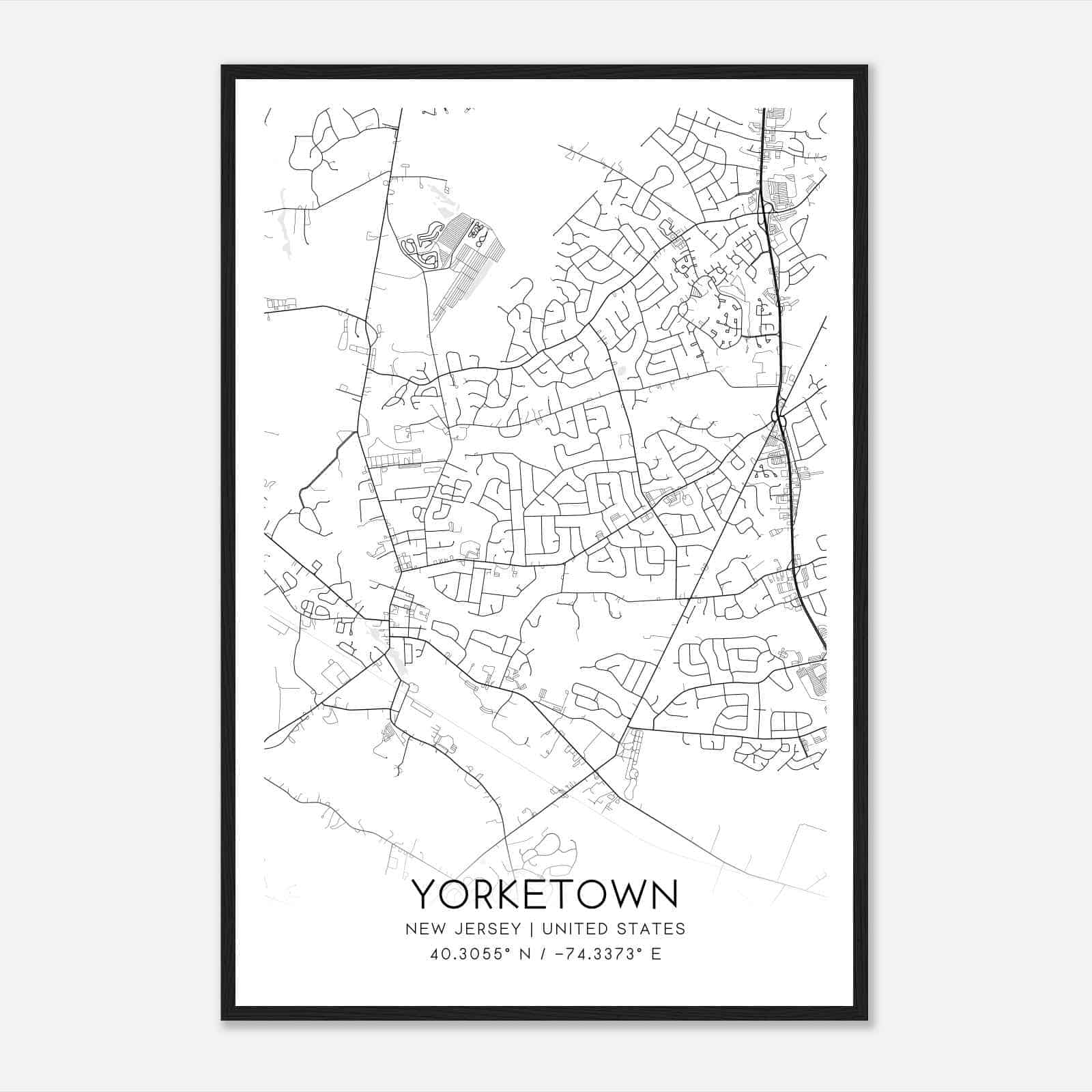 Yorketown New Jersey Map Poster, Modern Home Decor Wall Art Print