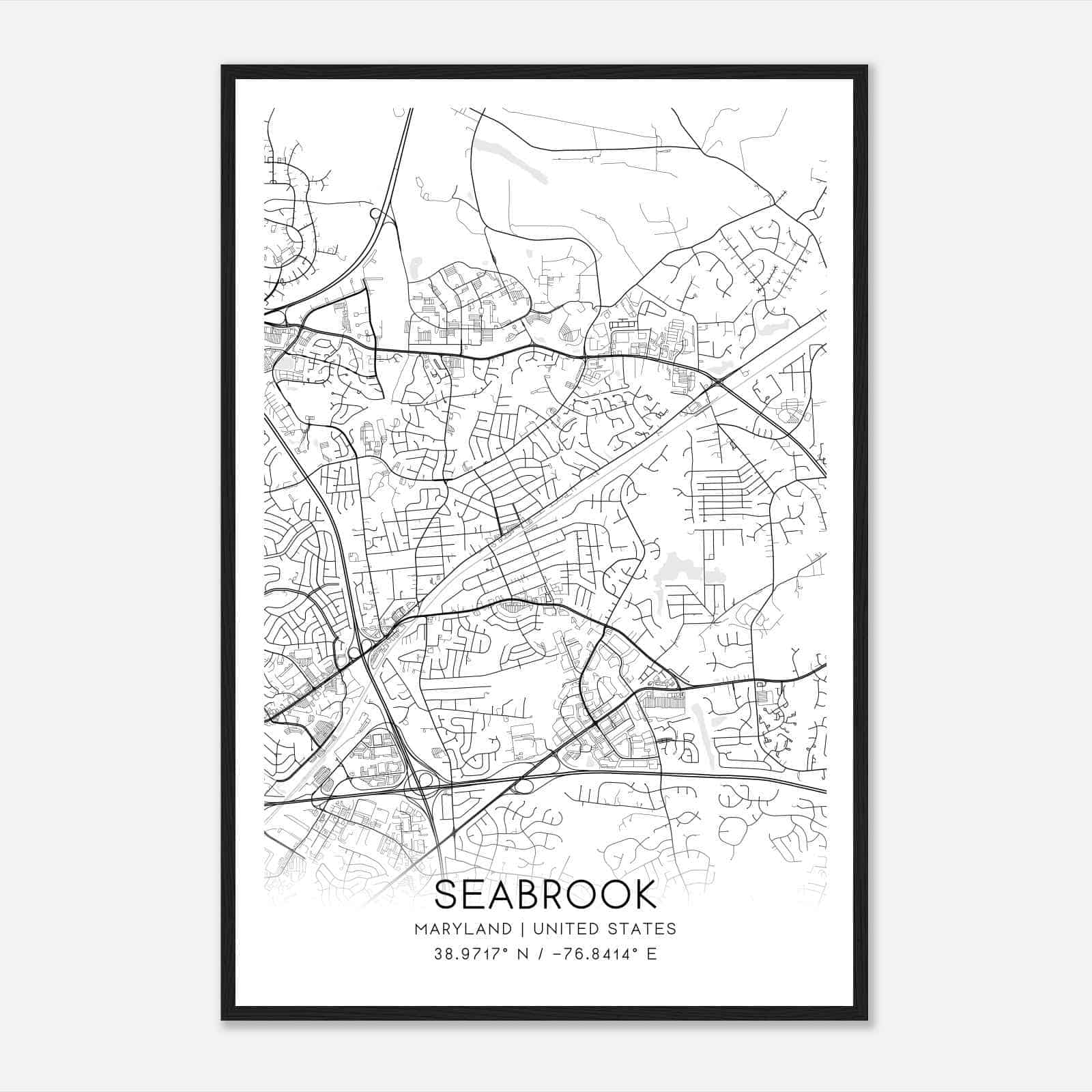 Seabrook Maryland Map Poster, Modern Home Decor Wall Art Print