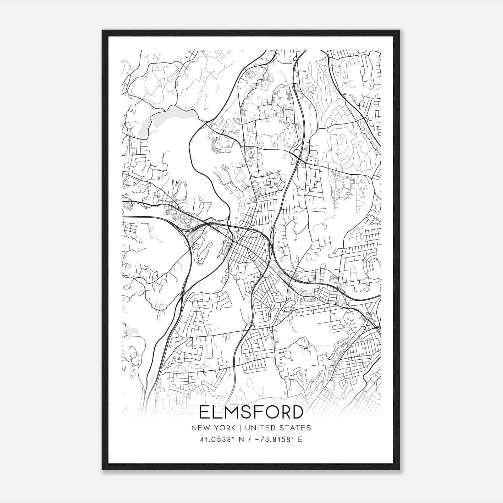 Elmsford New York Map Poster, Modern Home Decor Wall Art Print