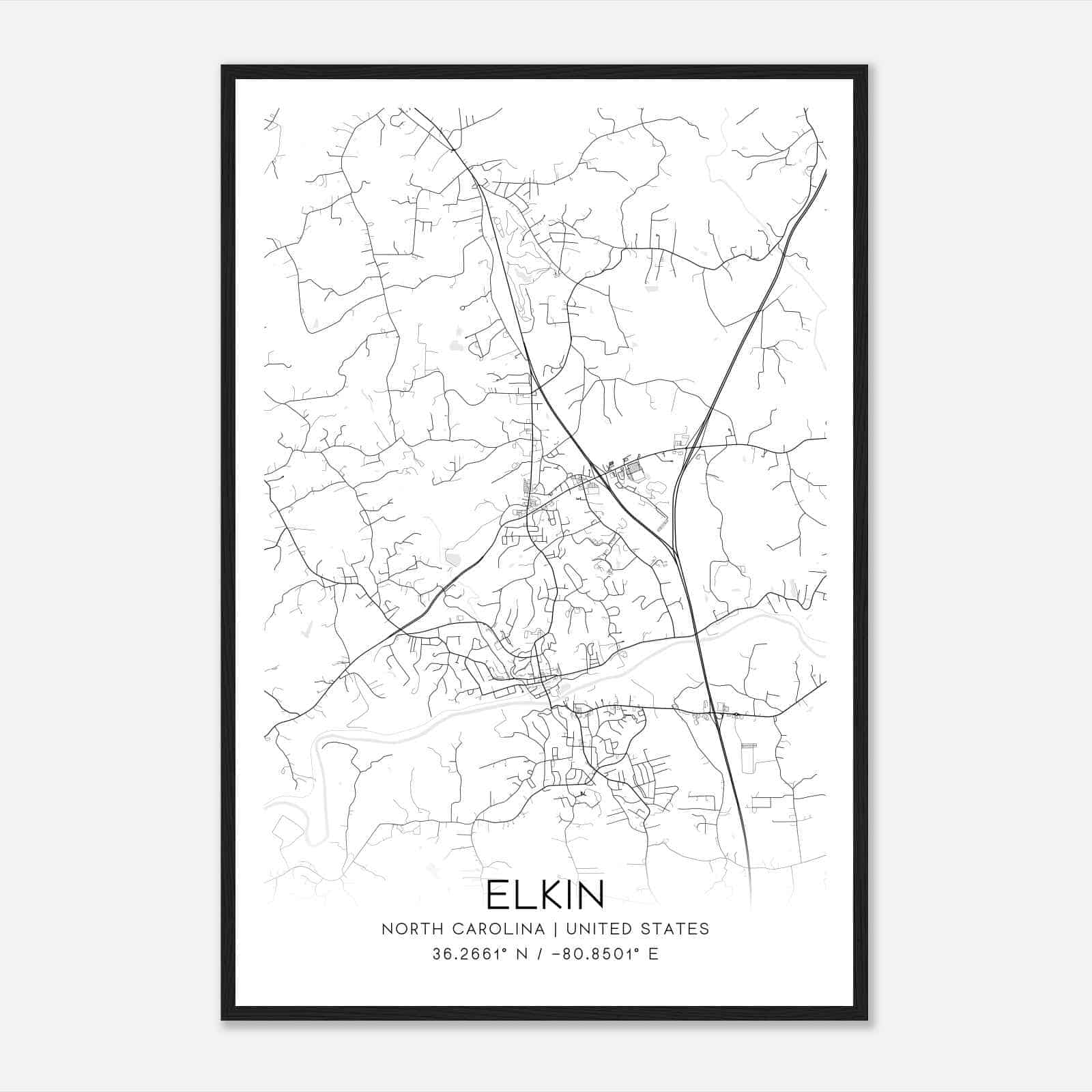 Elkin North Carolina Map Poster, Modern Home Decor Wall Art Print
